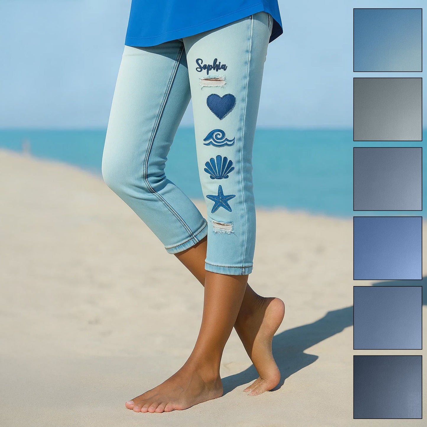 Leggings Capri personnalisés « Beach Lovin' Girl » pour amoureuses de la mer