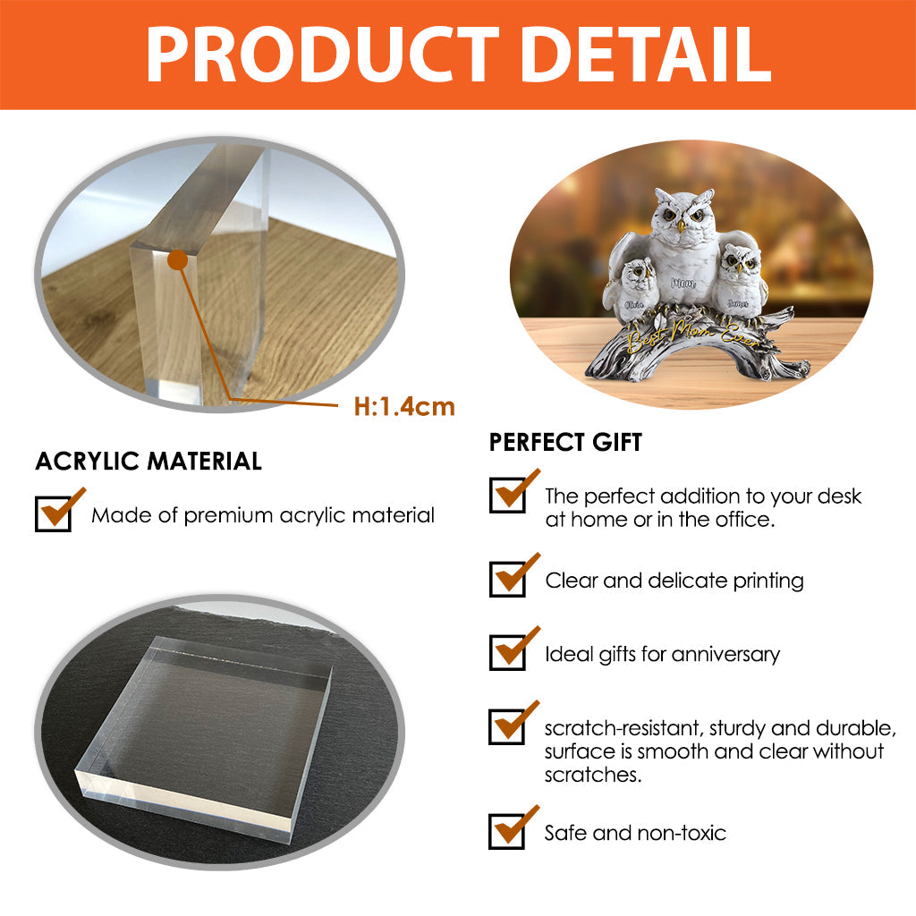 Best Owl Mom Ever - Personalized Mother Custom Shaped Acrylic Plaque