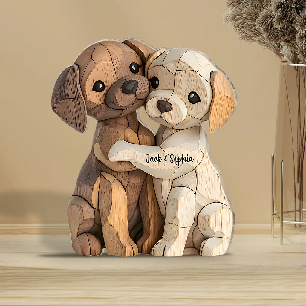 Chiots câlins - Plaque acrylique personnalisée en forme de chien