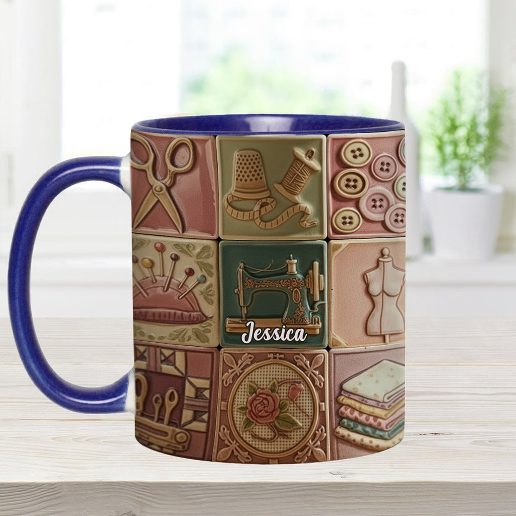Nähbegeisterung – Personalisierte Tasse mit Nähmotiv