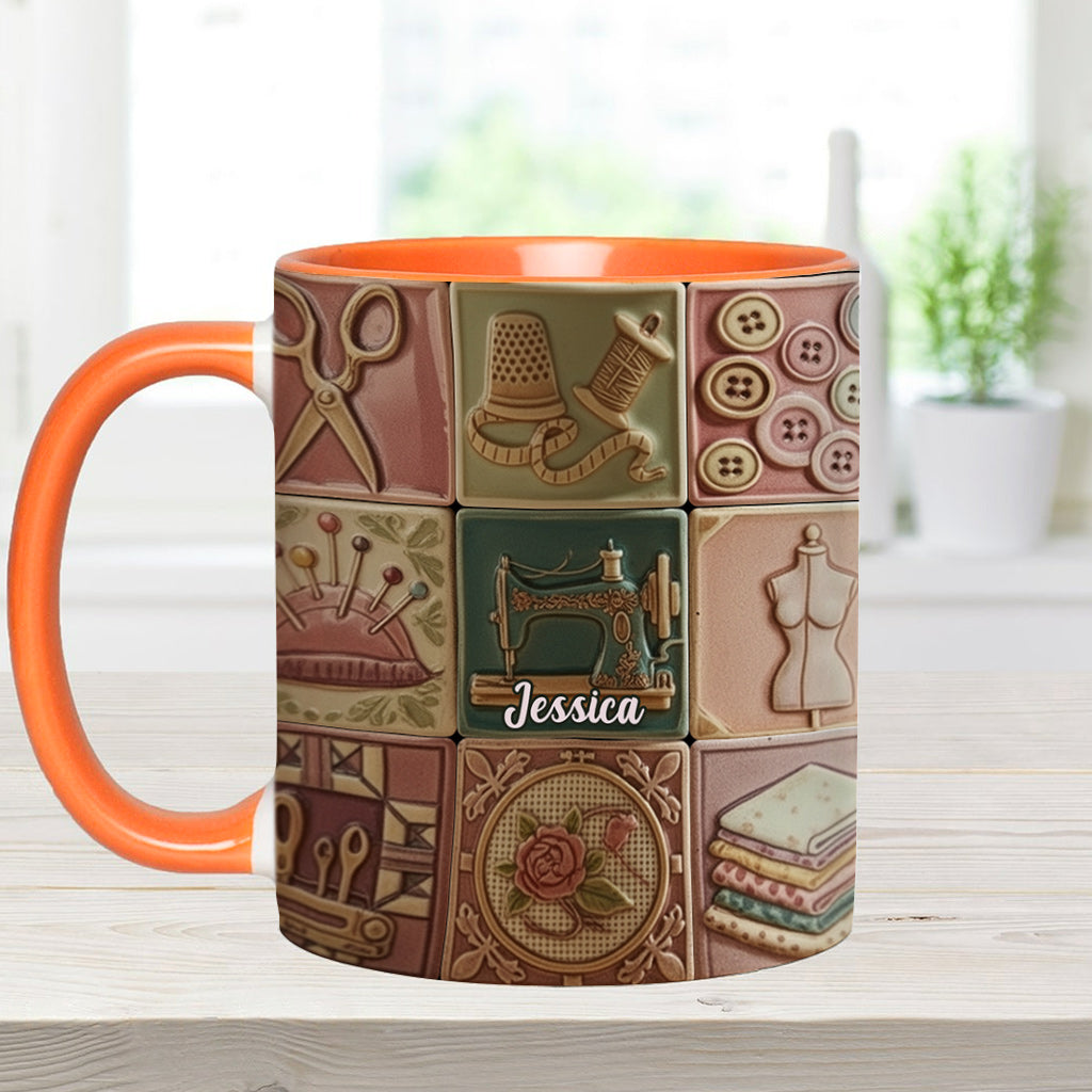 Nähbegeisterung – Personalisierte Tasse mit Nähmotiv