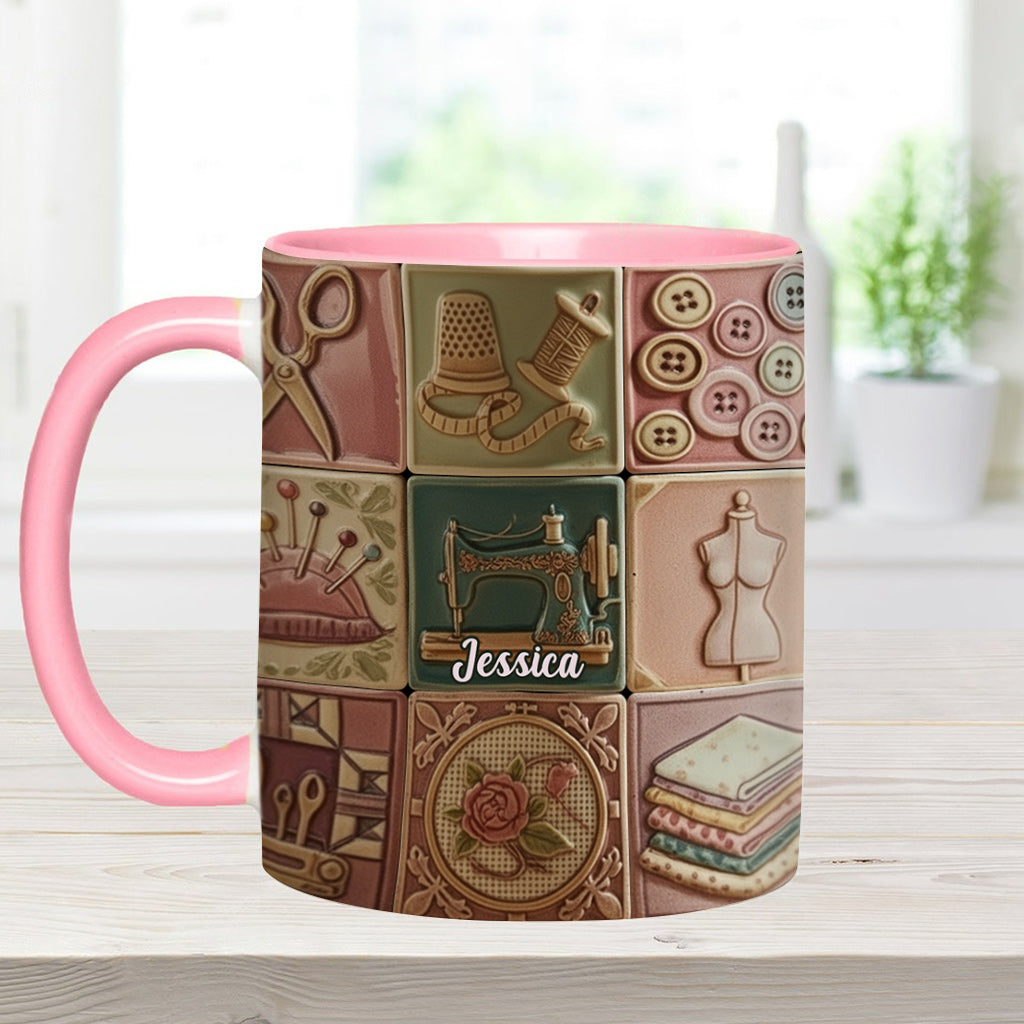 Nähbegeisterung – Personalisierte Tasse mit Nähmotiv