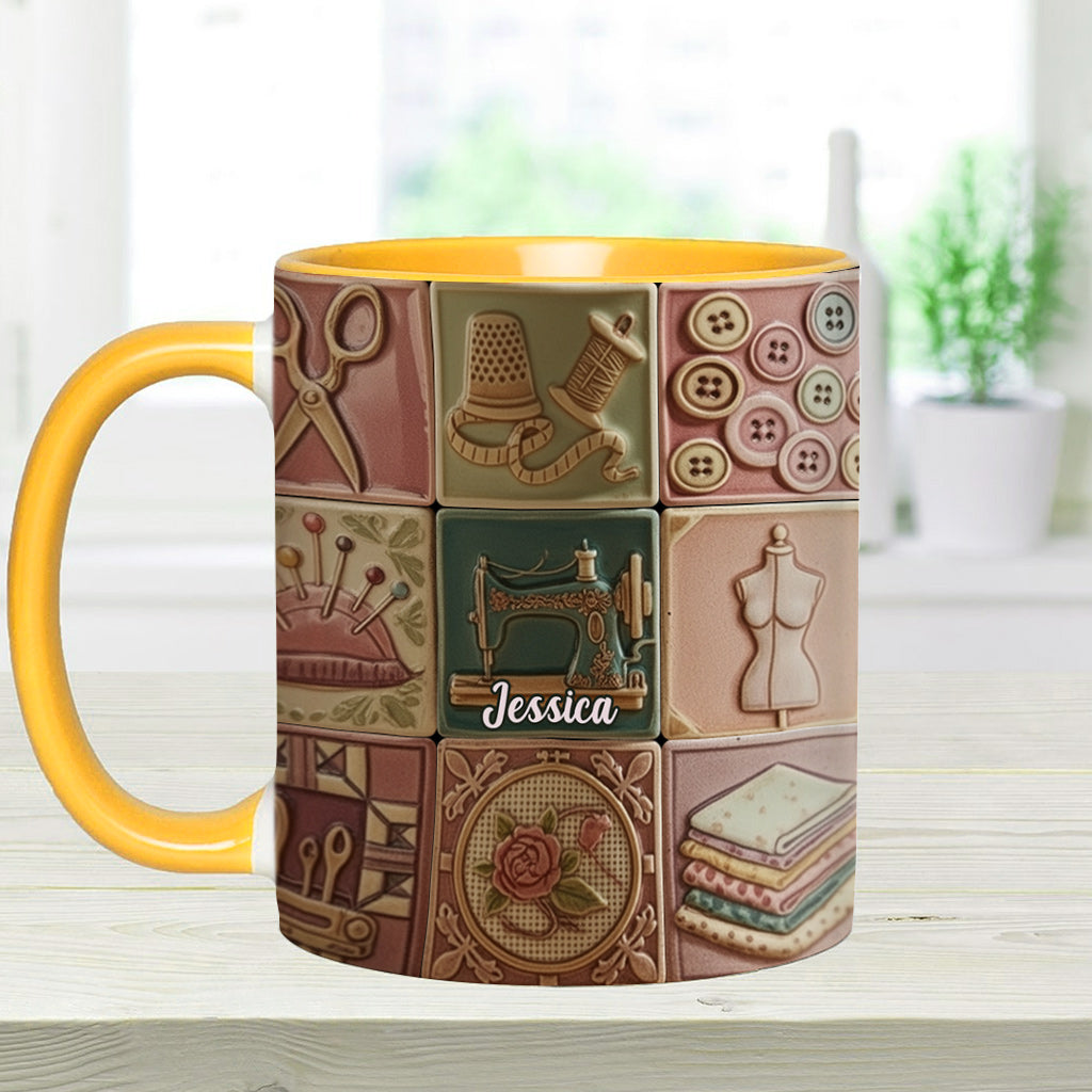 Nähbegeisterung – Personalisierte Tasse mit Nähmotiv