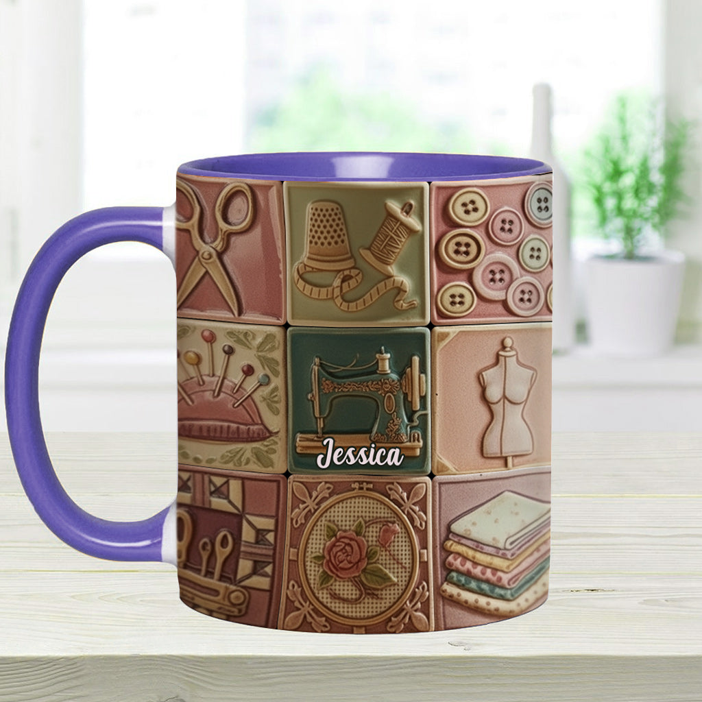 Nähbegeisterung – Personalisierte Tasse mit Nähmotiv