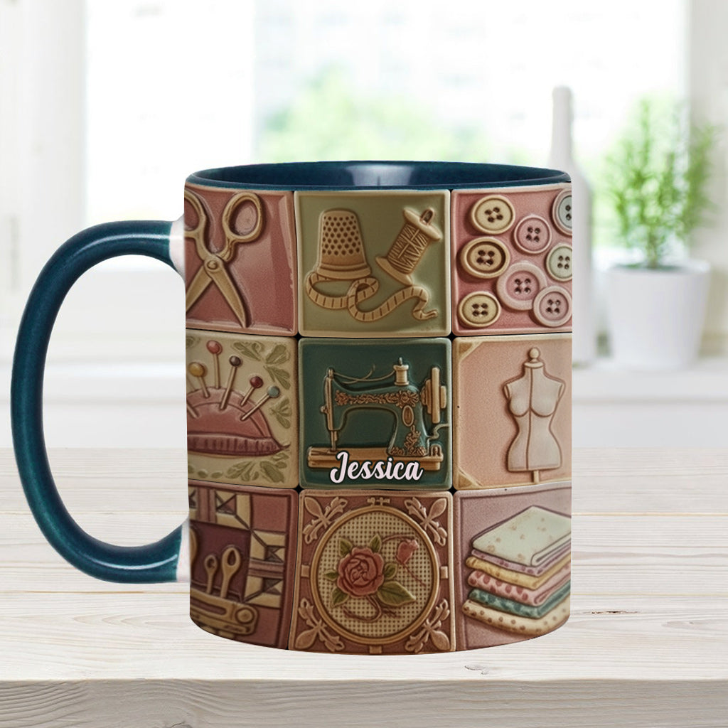 Nähbegeisterung – Personalisierte Tasse mit Nähmotiv