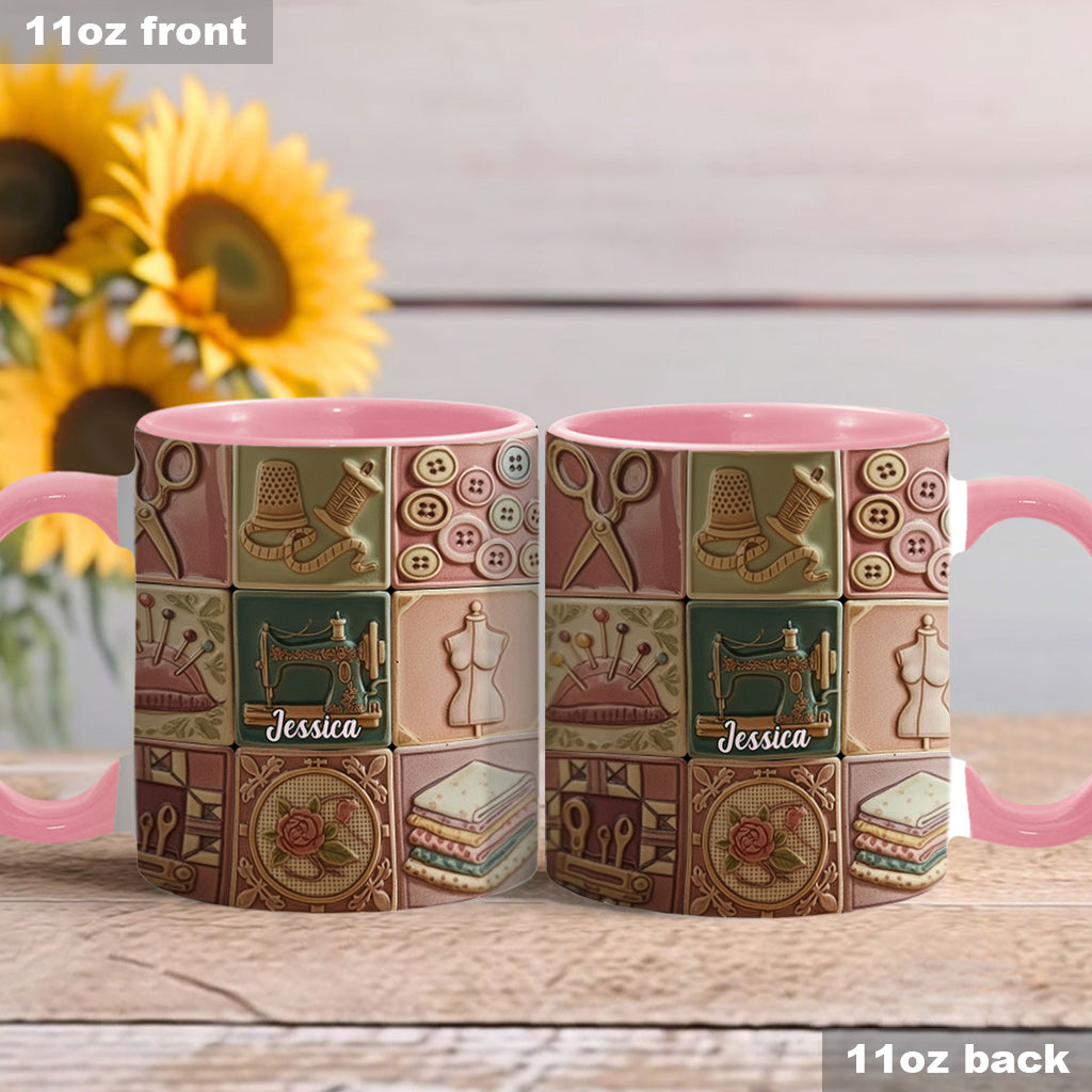 Nähbegeisterung – Personalisierte Tasse mit Nähmotiv