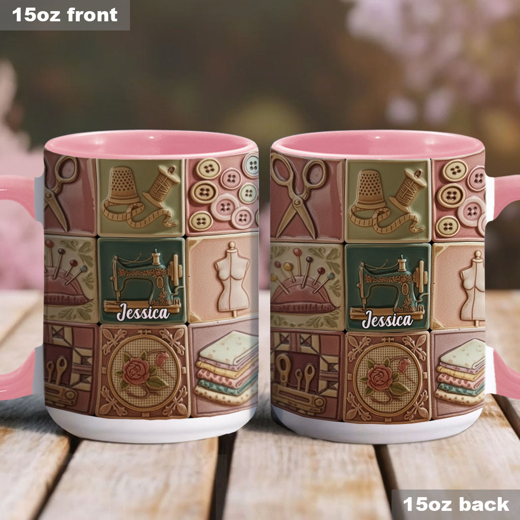 Nähbegeisterung – Personalisierte Tasse mit Nähmotiv