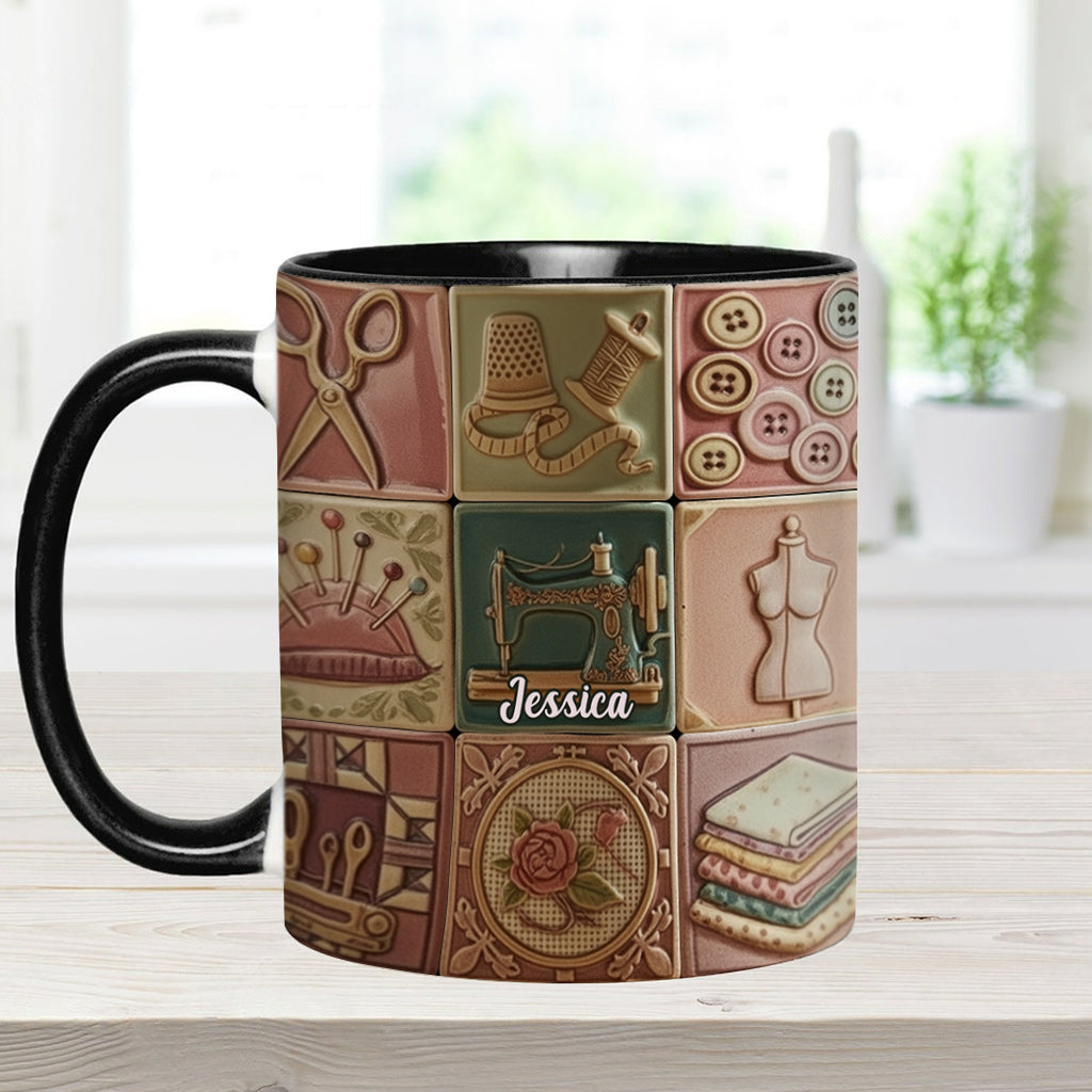 Nähbegeisterung – Personalisierte Tasse mit Nähmotiv