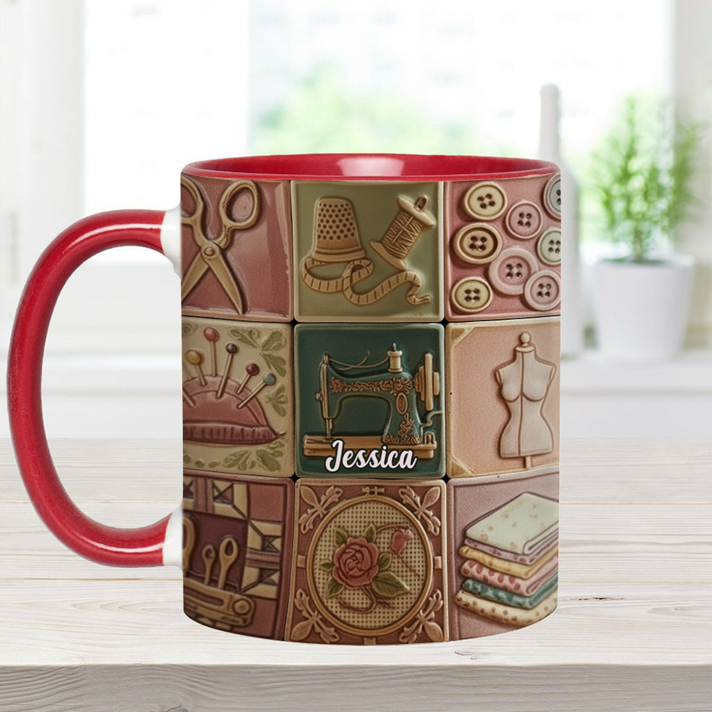 Nähbegeisterung – Personalisierte Tasse mit Nähmotiv