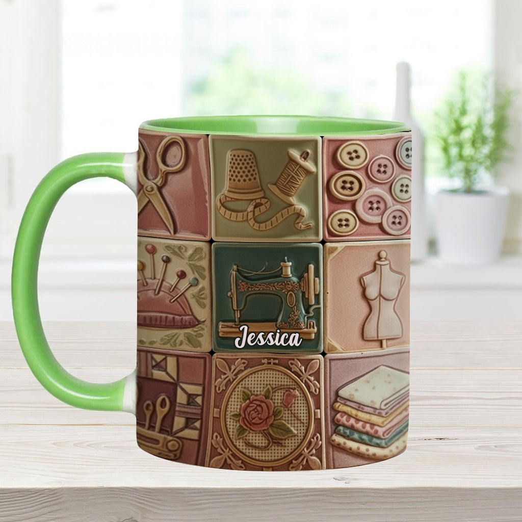 Nähbegeisterung – Personalisierte Tasse mit Nähmotiv
