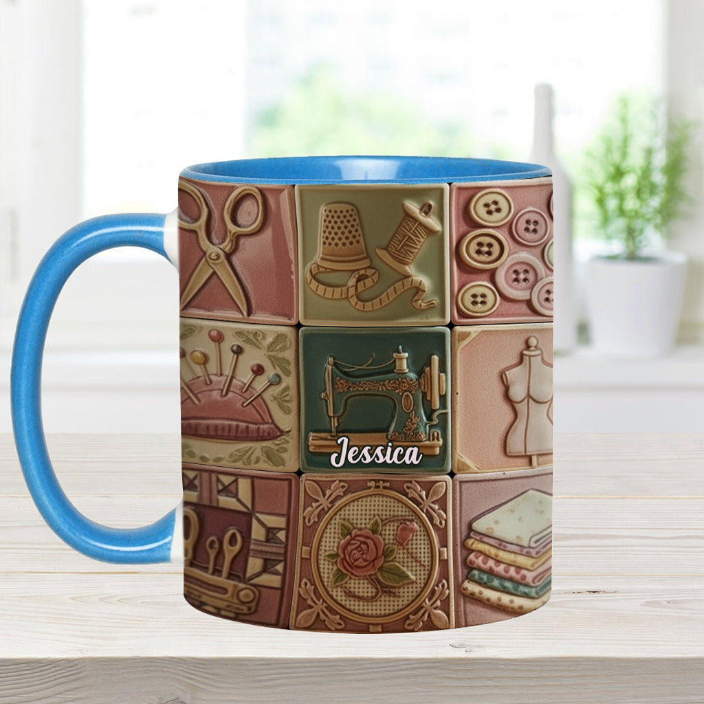 Nähbegeisterung – Personalisierte Tasse mit Nähmotiv