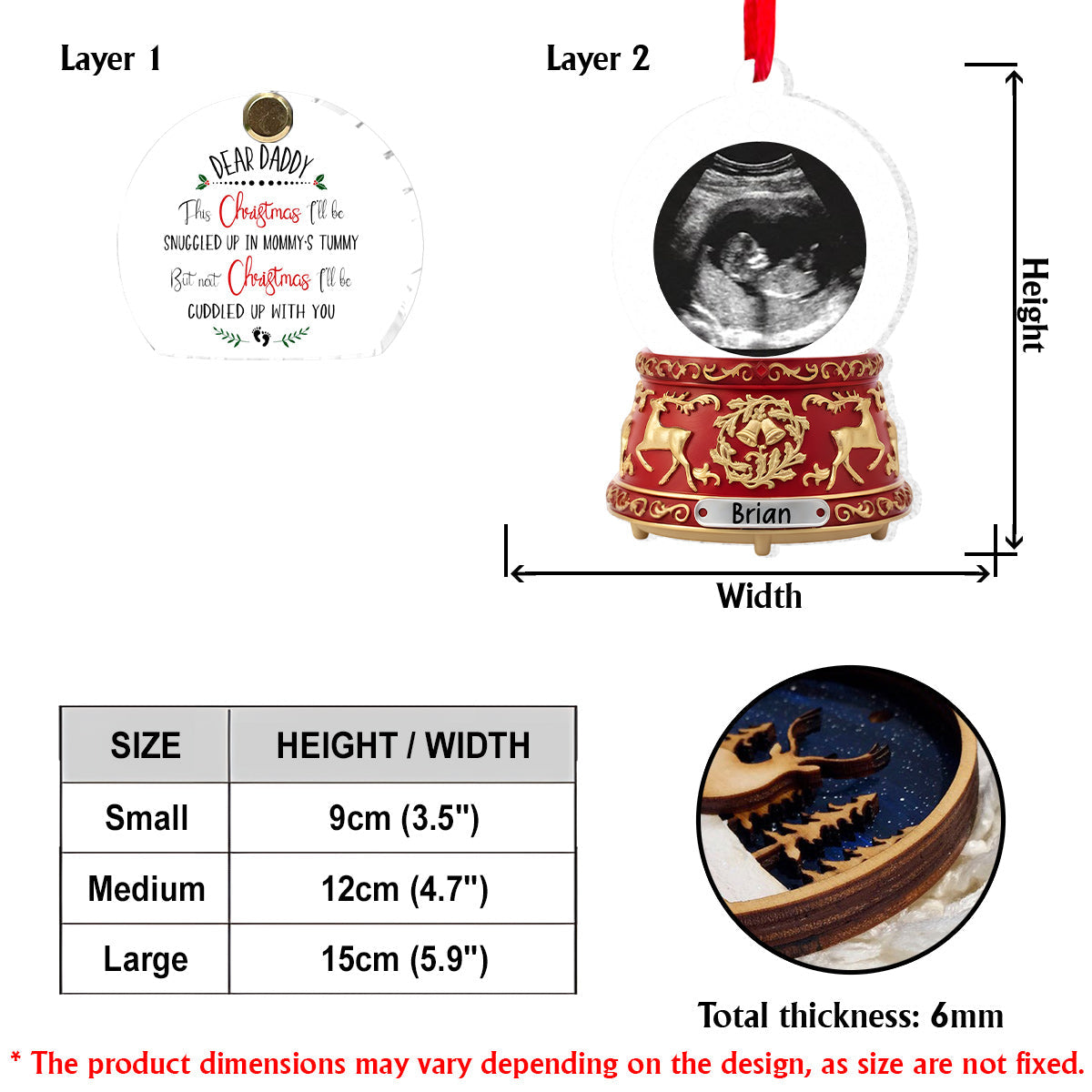 Liebe Grüße aus dem Babybauch – Das perfekte Geschenk für werdende Väter – Kristall-Schneeball-Spieluhr-Ornament – ​​Personalisierter Schwangerschafts-Wende-Ornament