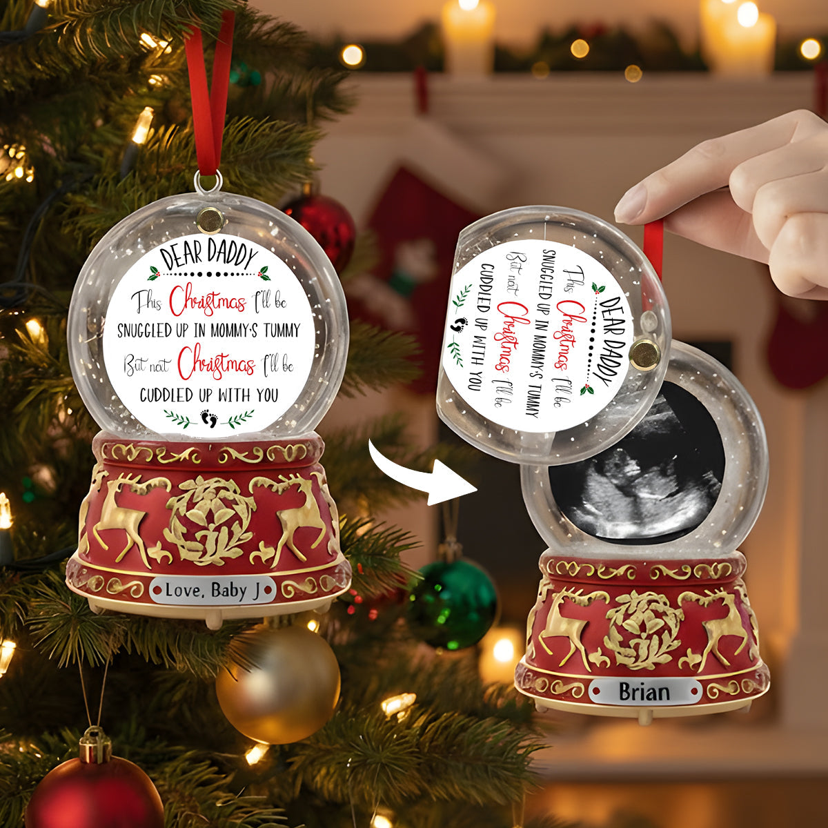 Liebe Grüße aus dem Babybauch – Das perfekte Geschenk für werdende Väter – Kristall-Schneeball-Spieluhr-Ornament – ​​Personalisierter Schwangerschafts-Wende-Ornament