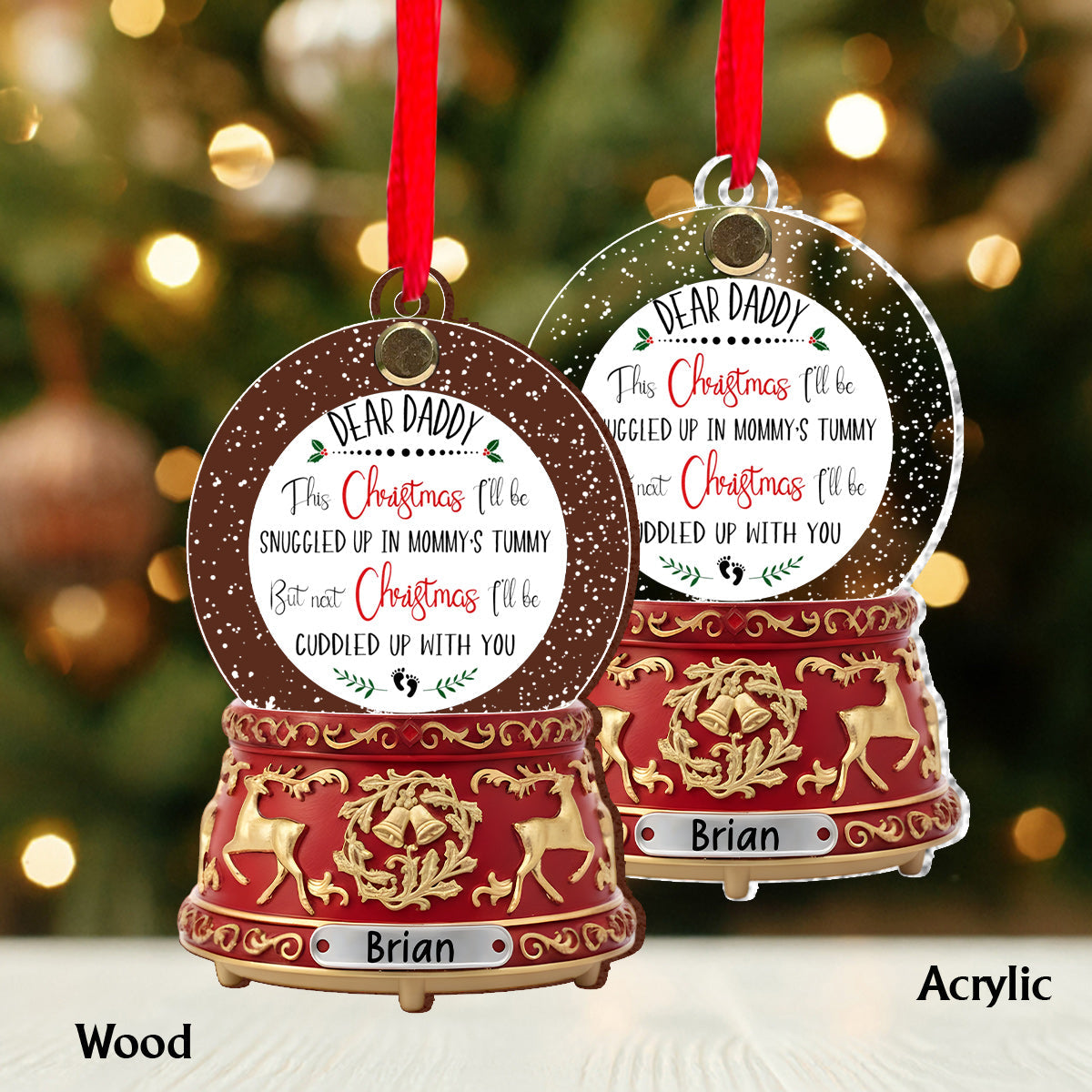 Liebe Grüße aus dem Babybauch – Das perfekte Geschenk für werdende Väter – Kristall-Schneeball-Spieluhr-Ornament – ​​Personalisierter Schwangerschafts-Wende-Ornament