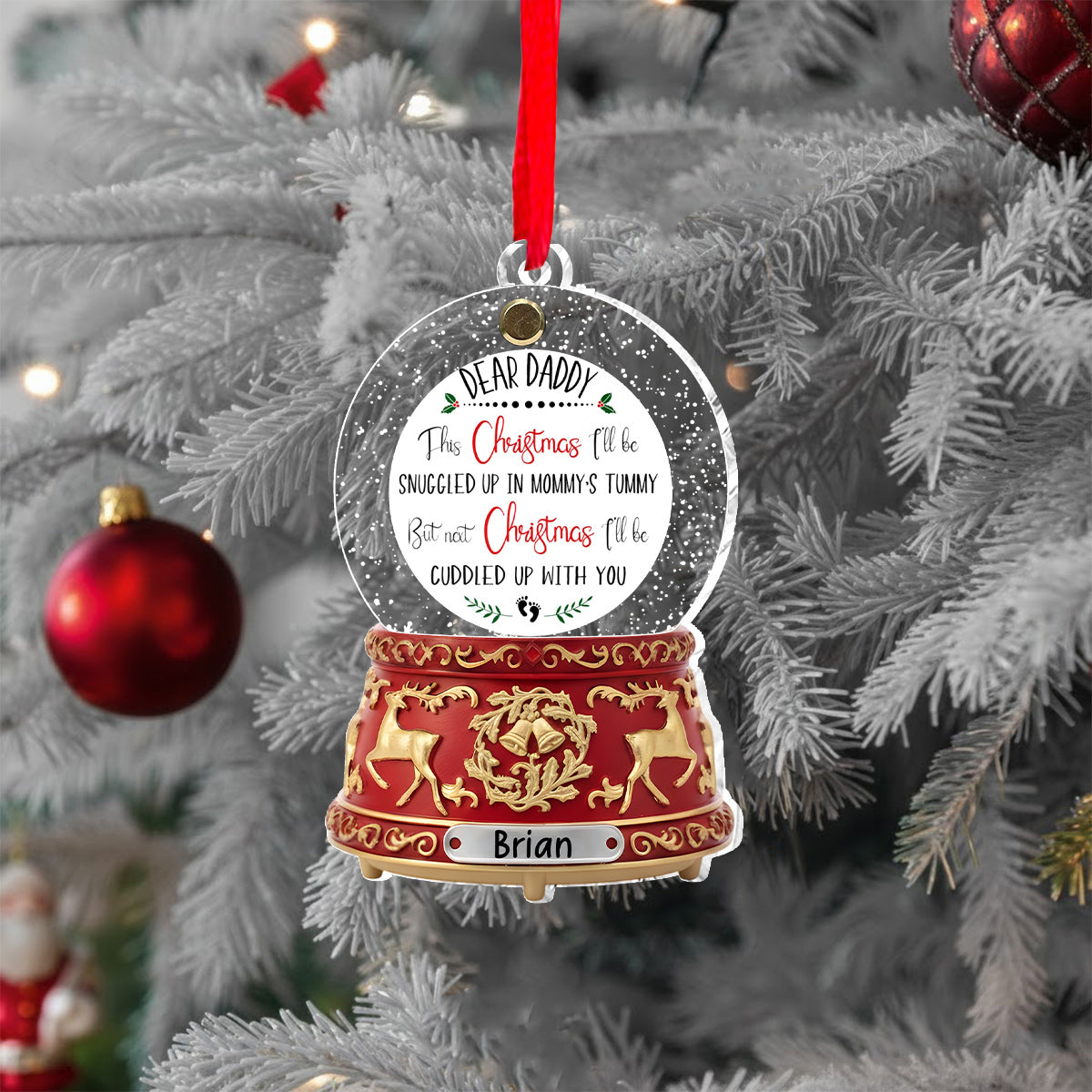 Liebe Grüße aus dem Babybauch – Das perfekte Geschenk für werdende Väter – Kristall-Schneeball-Spieluhr-Ornament – ​​Personalisierter Schwangerschafts-Wende-Ornament