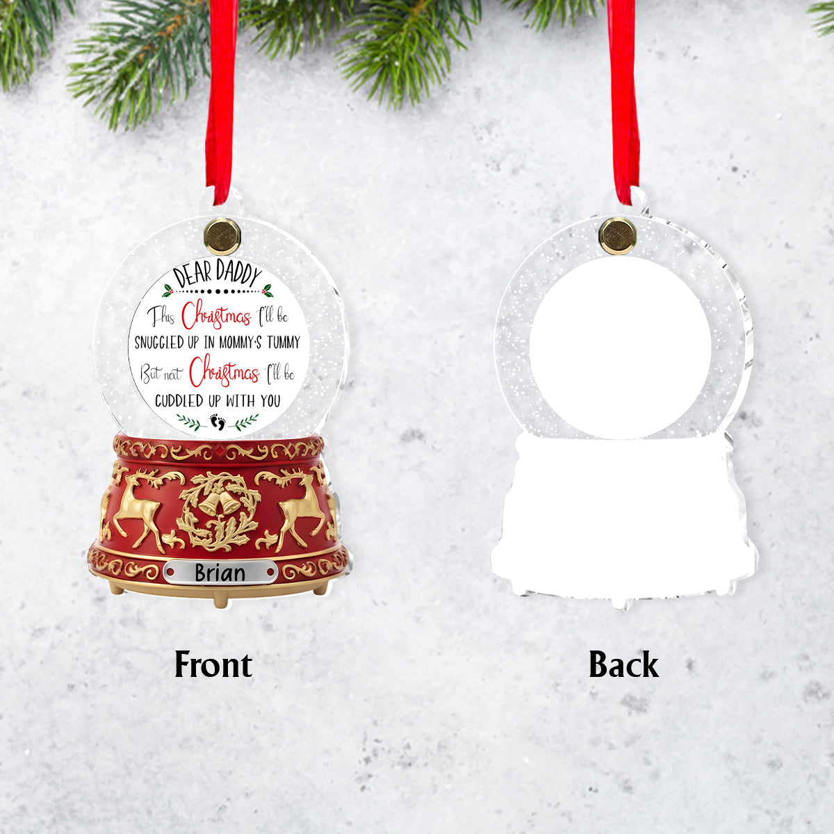 Liebe Grüße aus dem Babybauch – Das perfekte Geschenk für werdende Väter – Kristall-Schneeball-Spieluhr-Ornament – ​​Personalisierter Schwangerschafts-Wende-Ornament