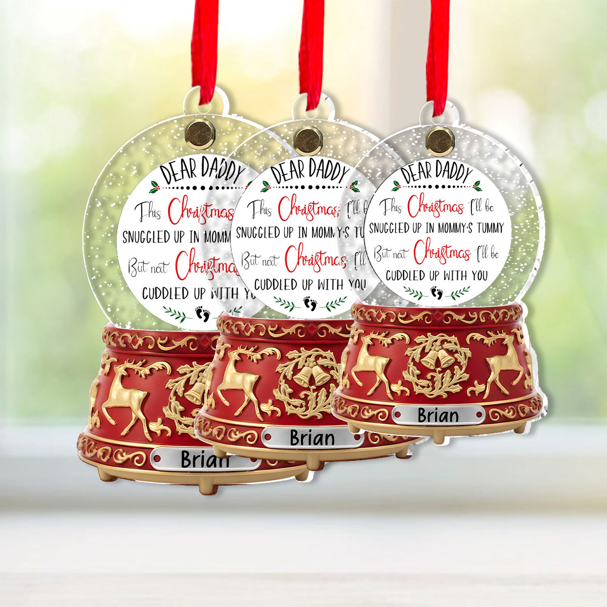 Liebe Grüße aus dem Babybauch – Das perfekte Geschenk für werdende Väter – Kristall-Schneeball-Spieluhr-Ornament – ​​Personalisierter Schwangerschafts-Wende-Ornament