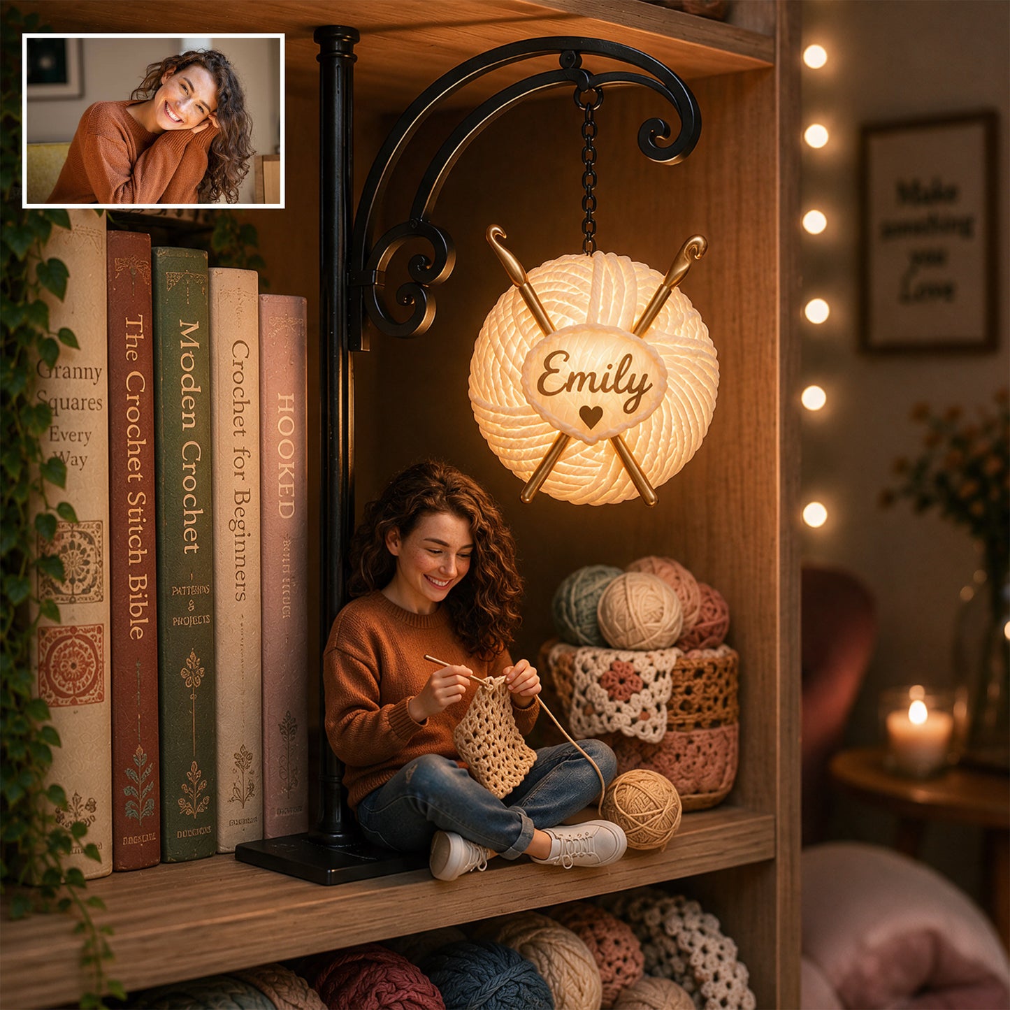 Love Crocheting - Personalized Crocheting Bookshelf Lamp