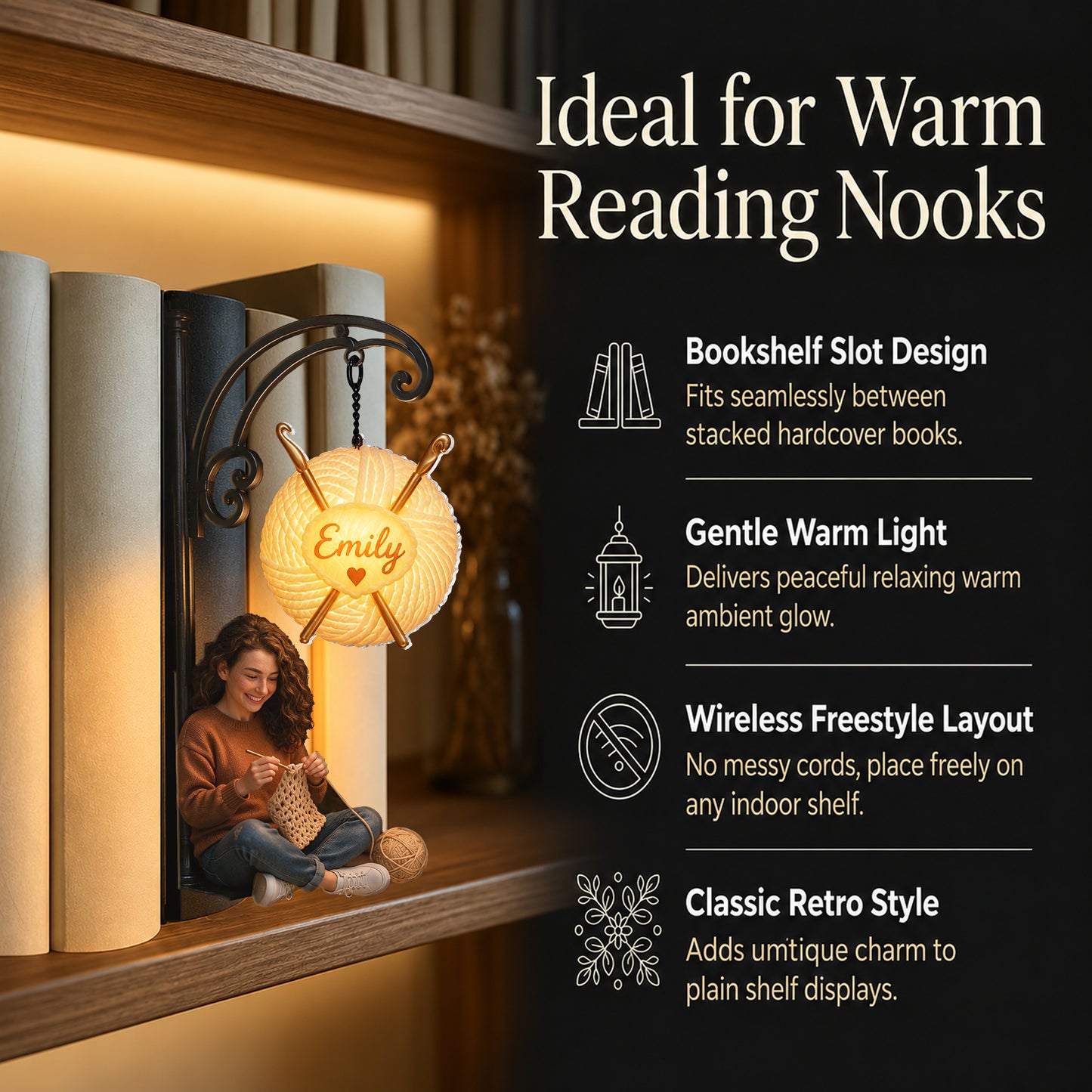 Love Crocheting - Personalized Crocheting Bookshelf Lamp