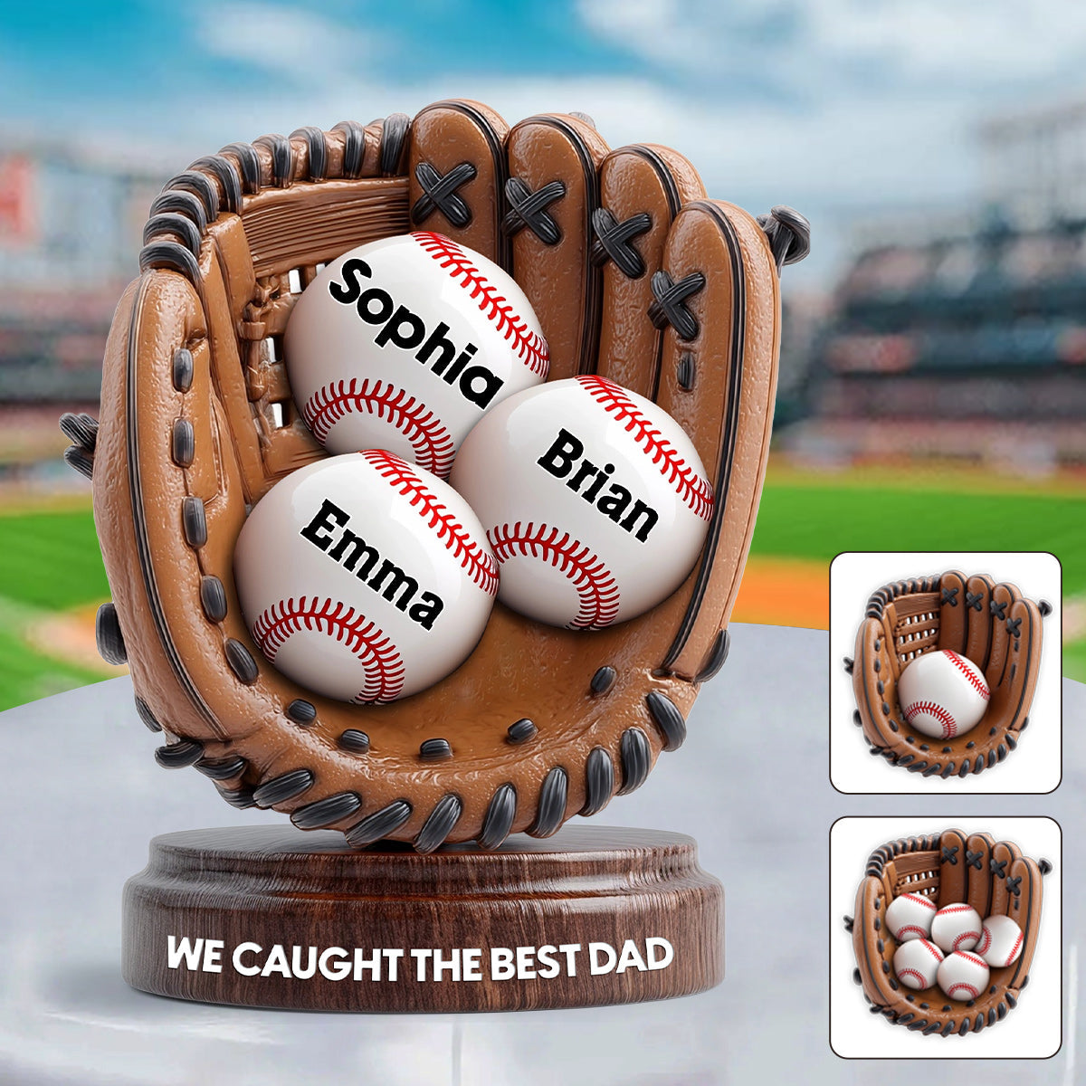 Wir haben den besten Papa erwischt – personalisierte Acrylplakette in Baseballform