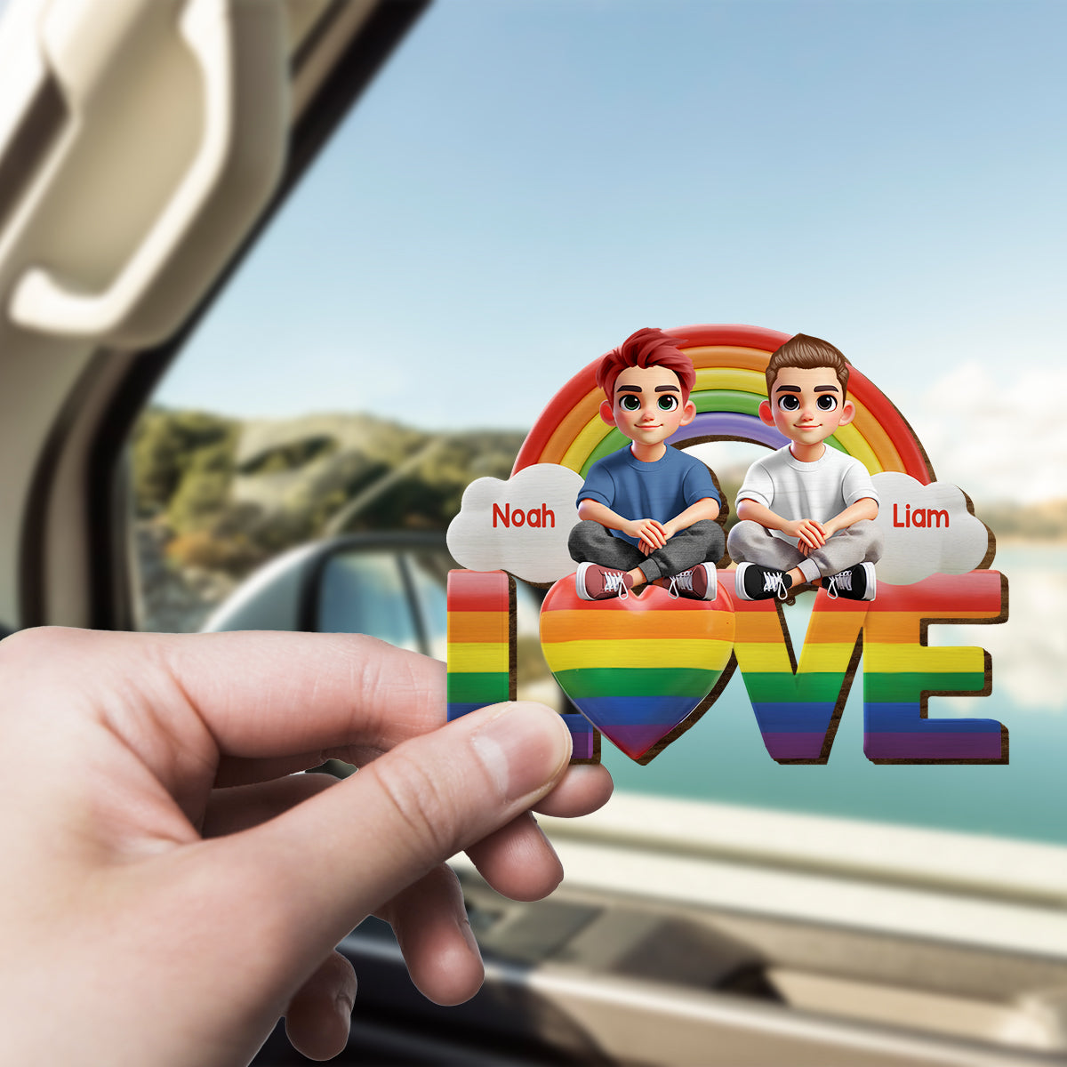 Ich liebe dich – Personalisierter LGBT-Unterstützungs-Autovisierclip in Form einer Sonnenblende