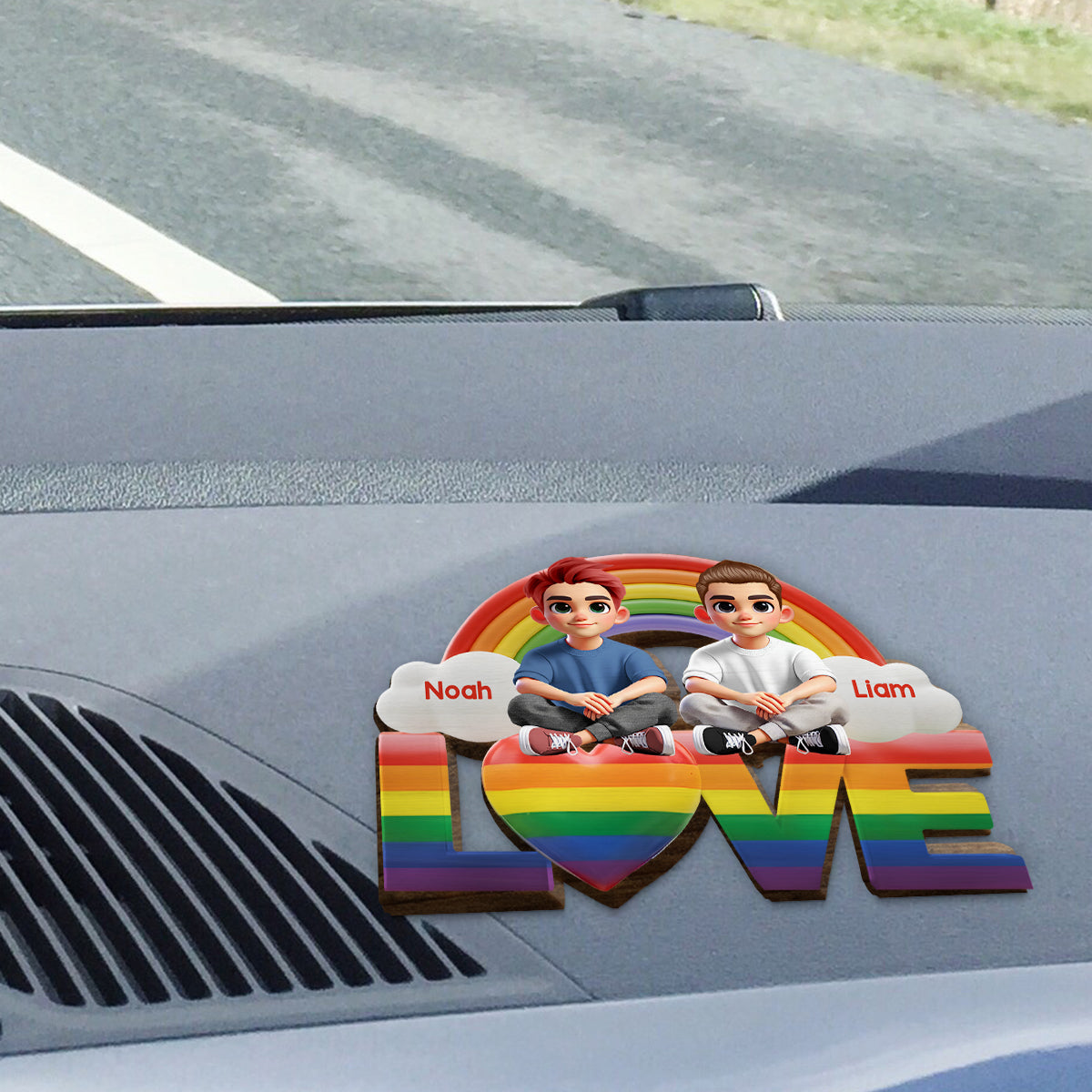 Ich liebe dich – Personalisierter LGBT-Unterstützungs-Autovisierclip in Form einer Sonnenblende