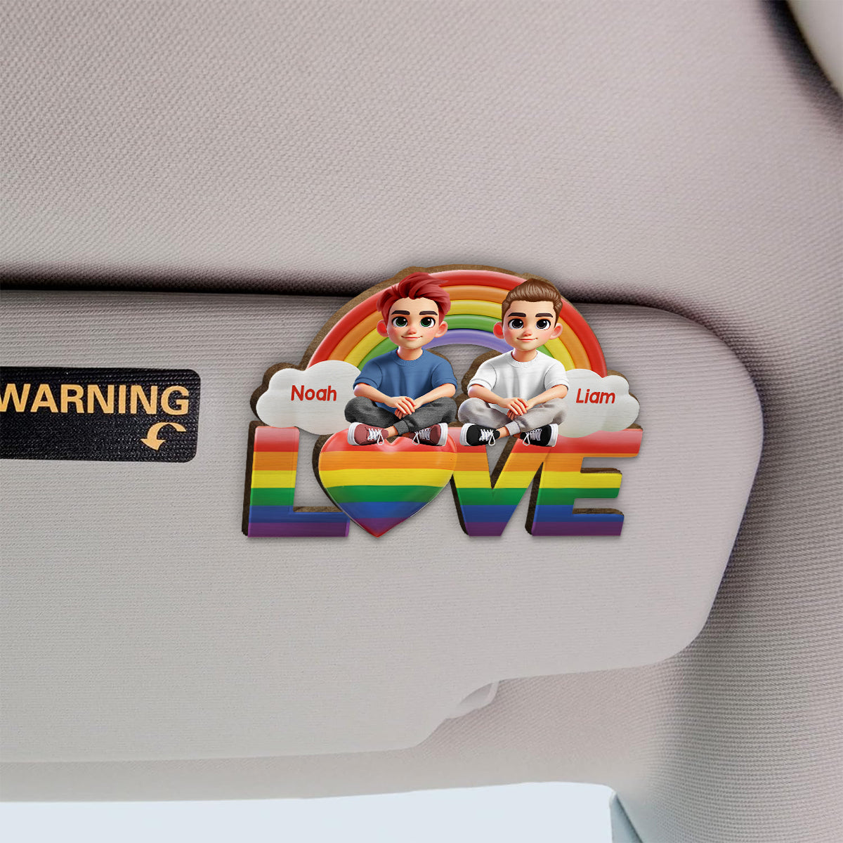 Ich liebe dich – Personalisierter LGBT-Unterstützungs-Autovisierclip in Form einer Sonnenblende