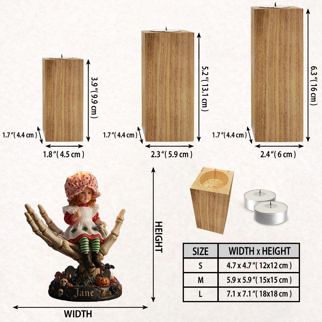 Custom Any Photo, Skeleton Halloween - Personalized Kid Custom Shape Wooden Candle Holder