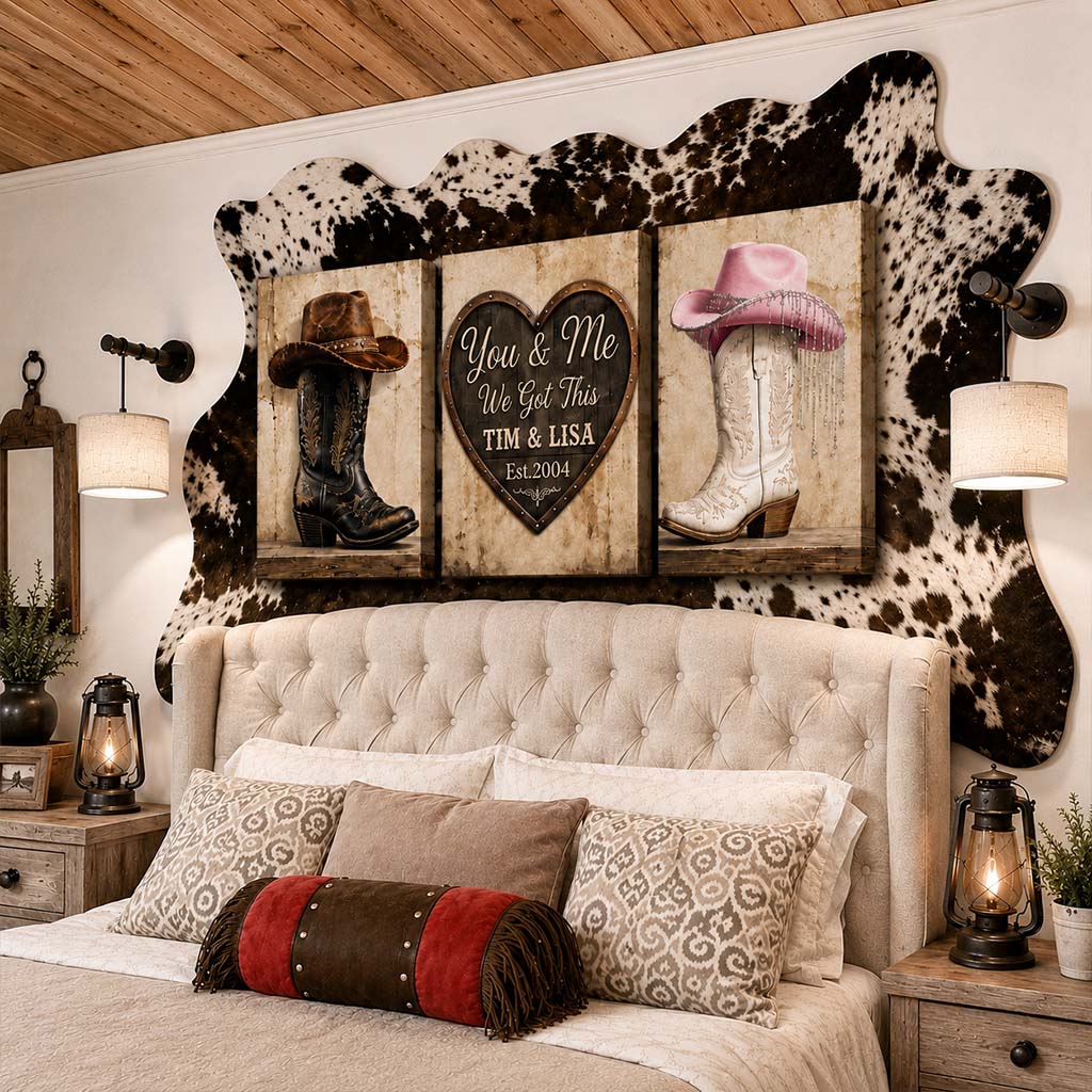 We Got This, Farmhouse Decoration, Cowboy Cowgirl Couple - Personalized Western Outfit Poster & Canvas Set