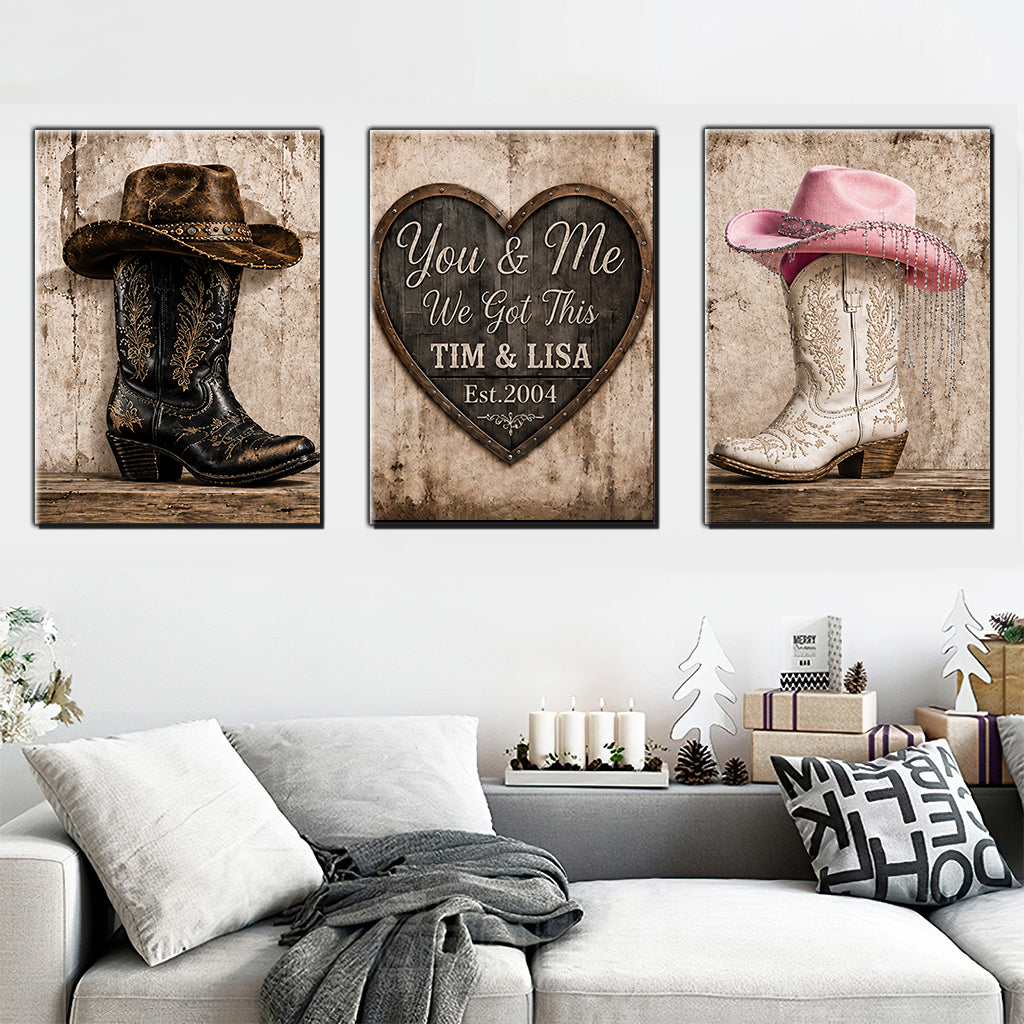 We Got This, Farmhouse Decoration, Cowboy Cowgirl Couple - Personalized Western Outfit Poster & Canvas Set