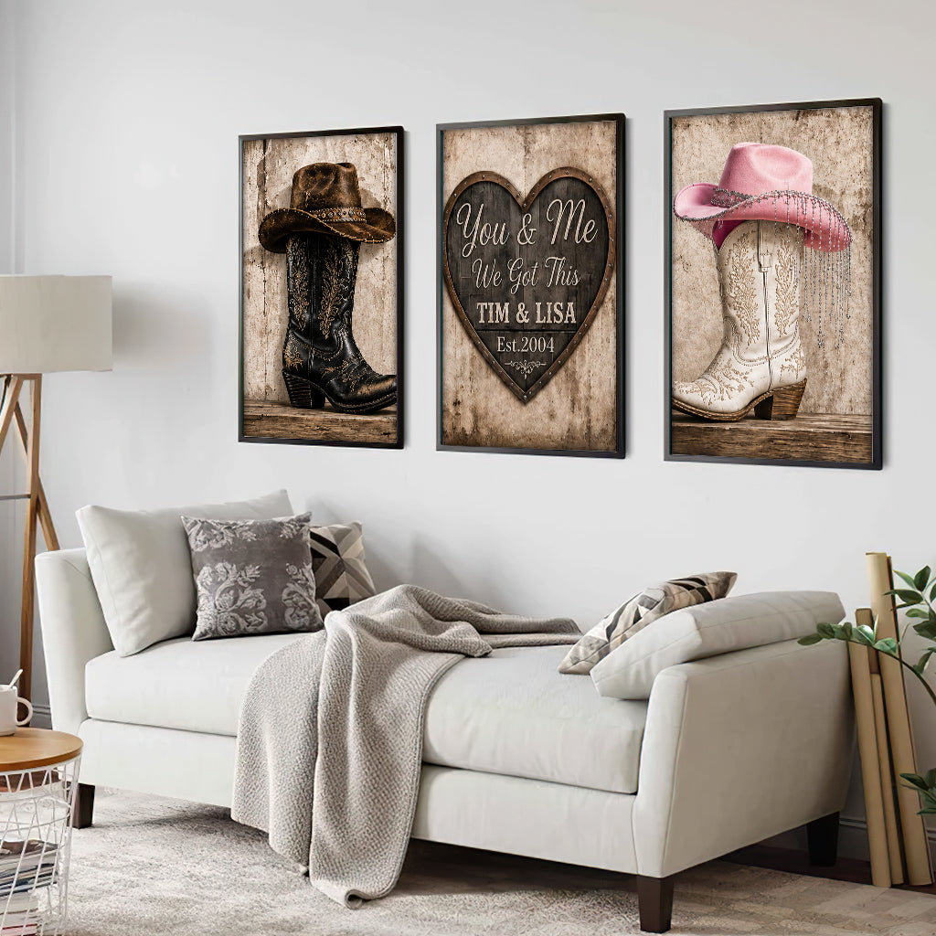 We Got This, Farmhouse Decoration, Cowboy Cowgirl Couple - Personalized Western Outfit Poster & Canvas Set