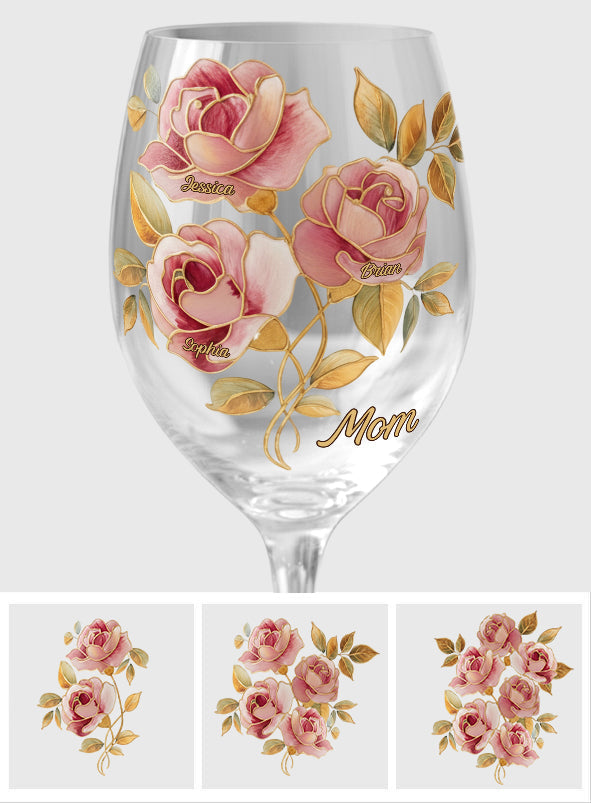 Rose Stained Glass Style Gift For Mother/ Mom/... - Personalized Mother Wine Glass With Long Stem