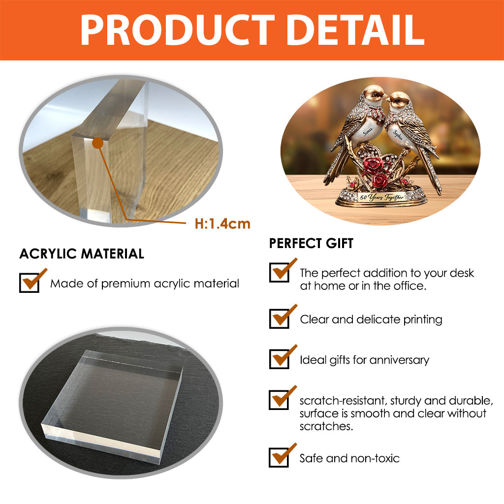 Lovebirds Couple Anniversary 50 Years Together - Personalized Couple Custom Shaped Acrylic Plaque