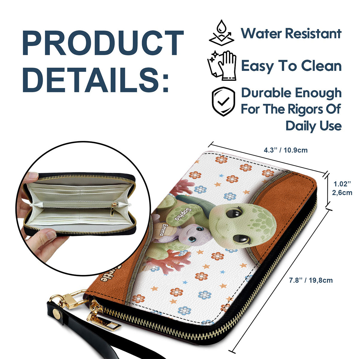 Mama Turtle - Personalized Mother Leather Long Wallet