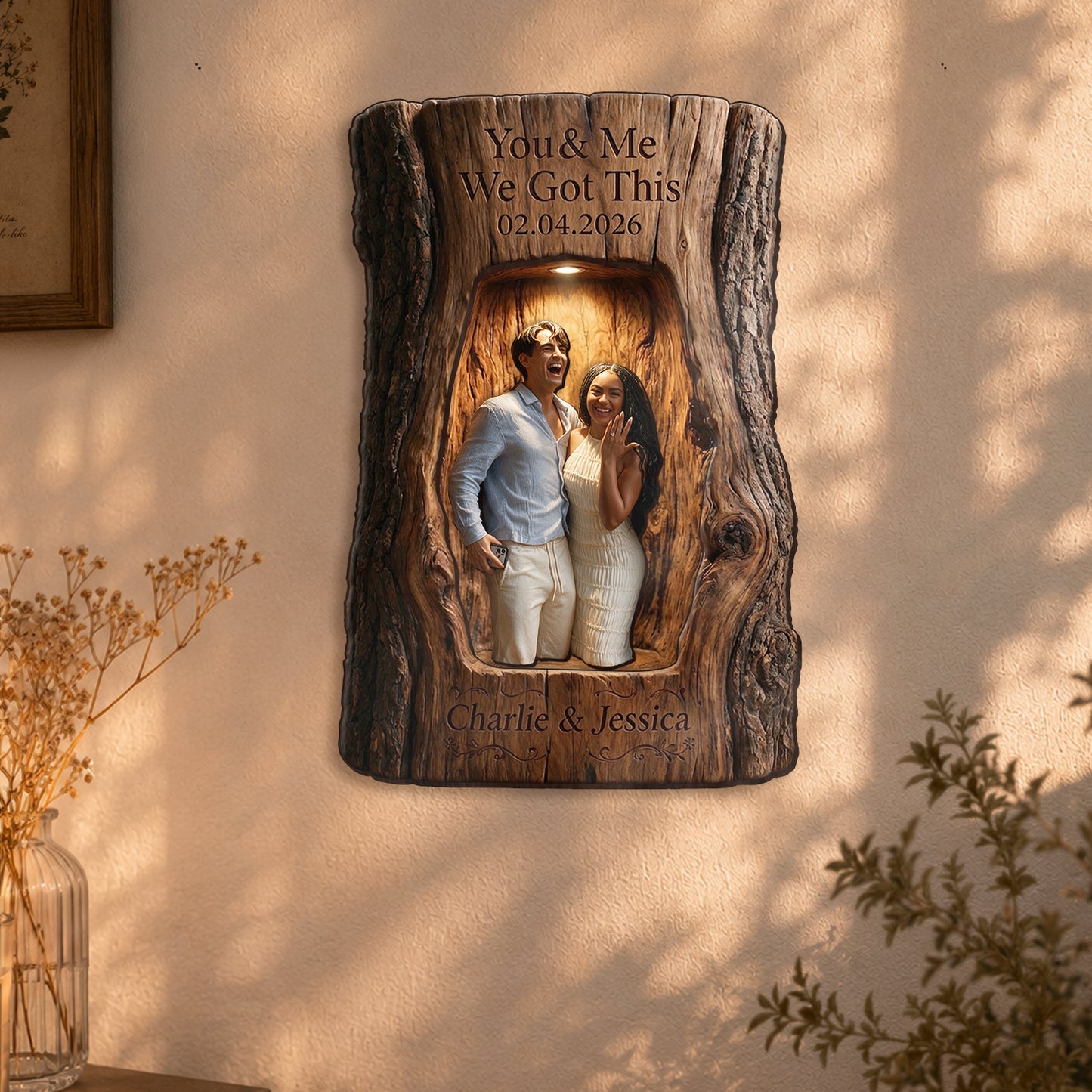 You & Me We Got This - Personalized Couple Wooden Light Shadow Box