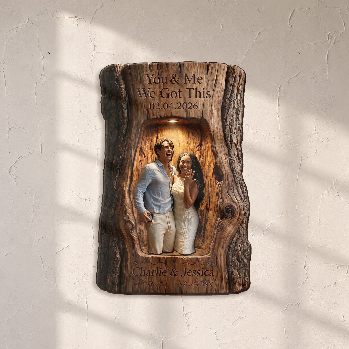 You & Me We Got This - Personalized Couple Wooden Light Shadow Box