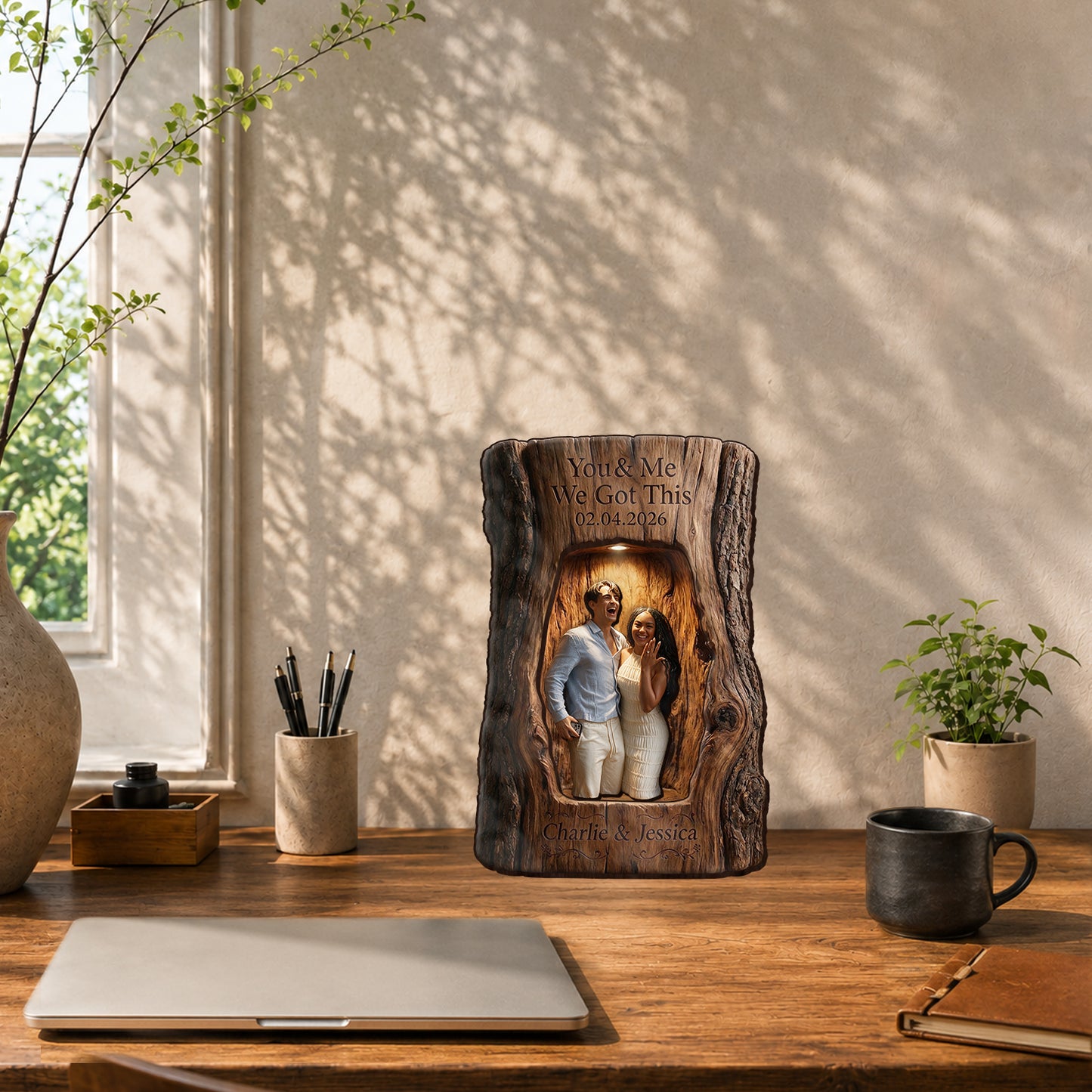 You & Me We Got This - Personalized Couple Wooden Light Shadow Box