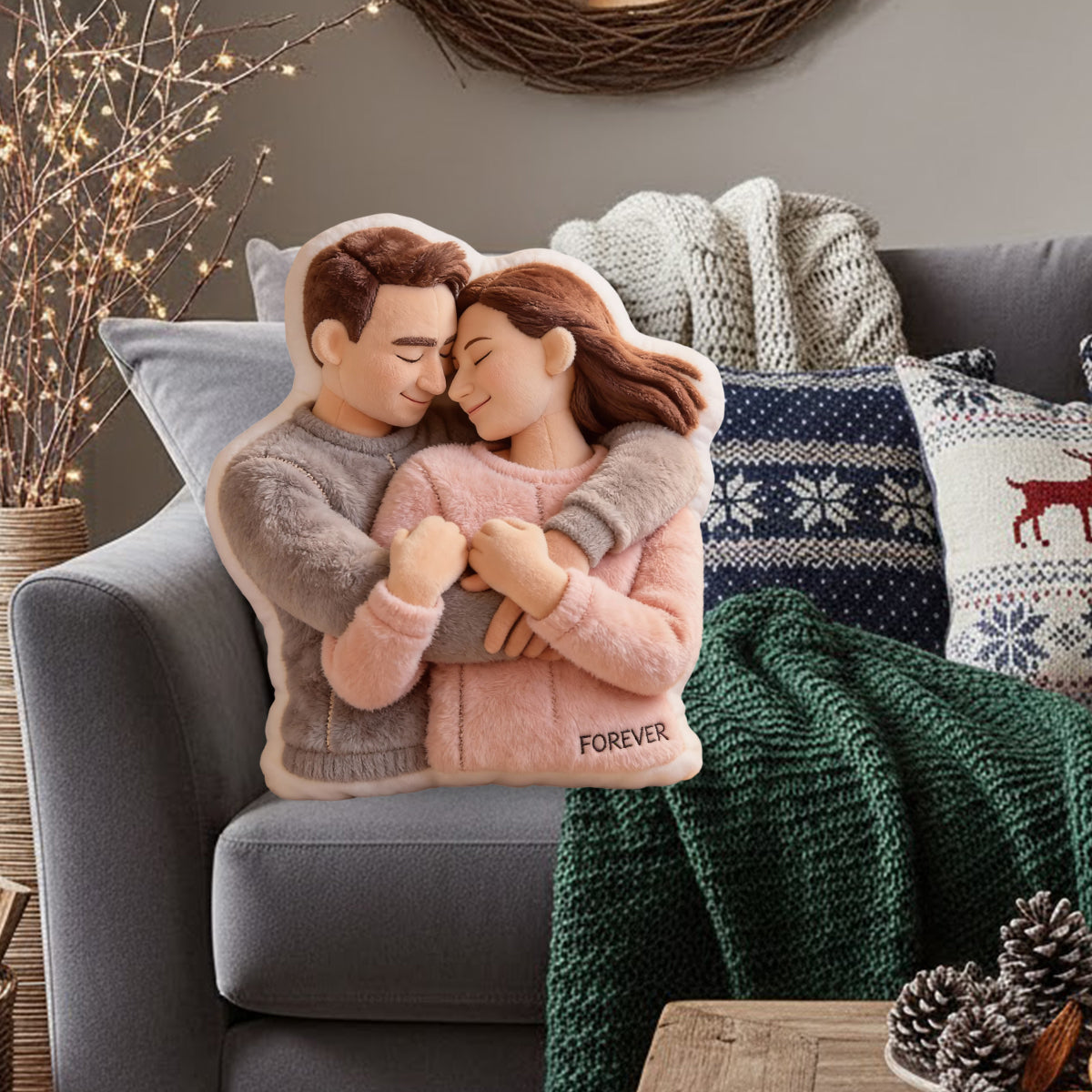 Coussin personnalisé à partir d'une photo - Cadeaux symboliques - Coussin en fausse fourrure personnalisé pour couple