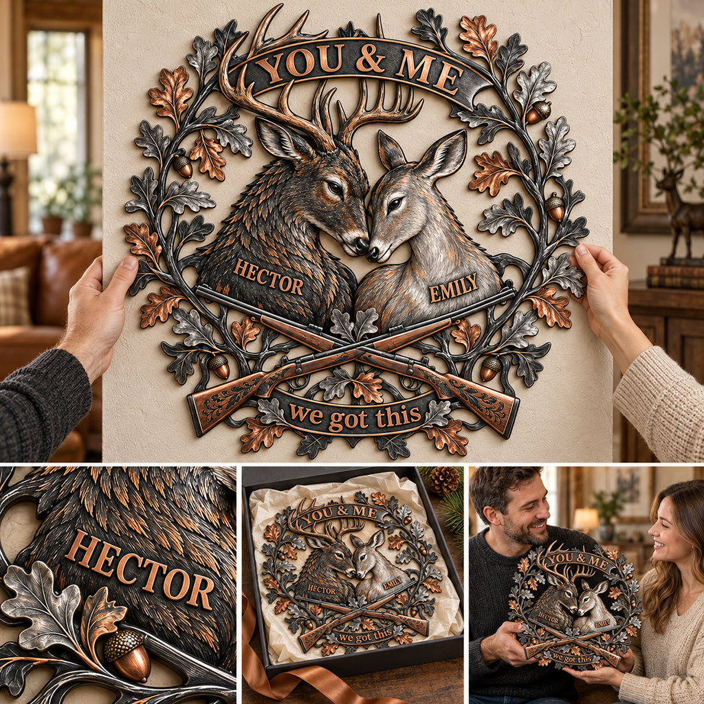 You & Me Jagdpaar Geschenk - Personalisierte 3D-gedruckte Metalltafel