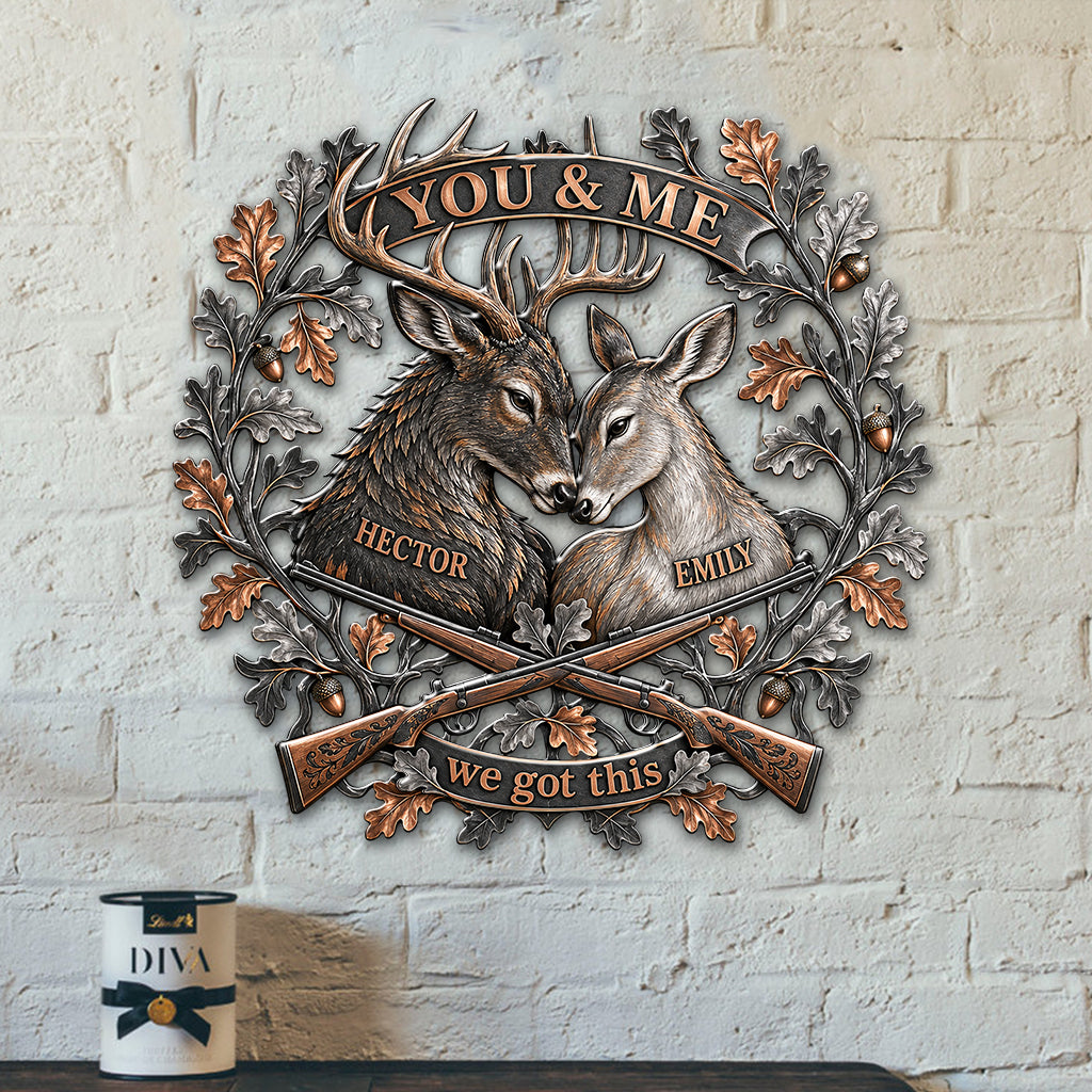 You & Me Jagdpaar Geschenk - Personalisierte 3D-gedruckte Metalltafel
