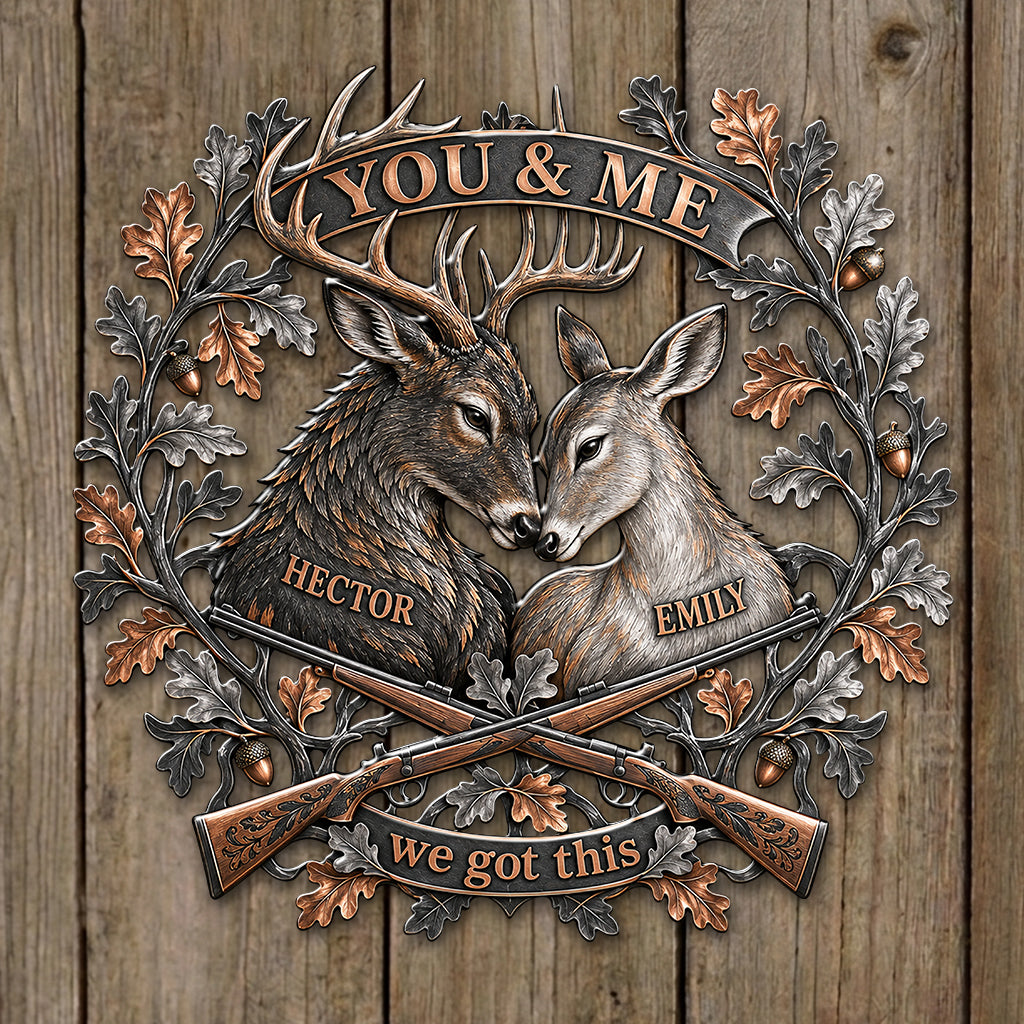 You & Me Jagdpaar Geschenk - Personalisierte 3D-gedruckte Metalltafel