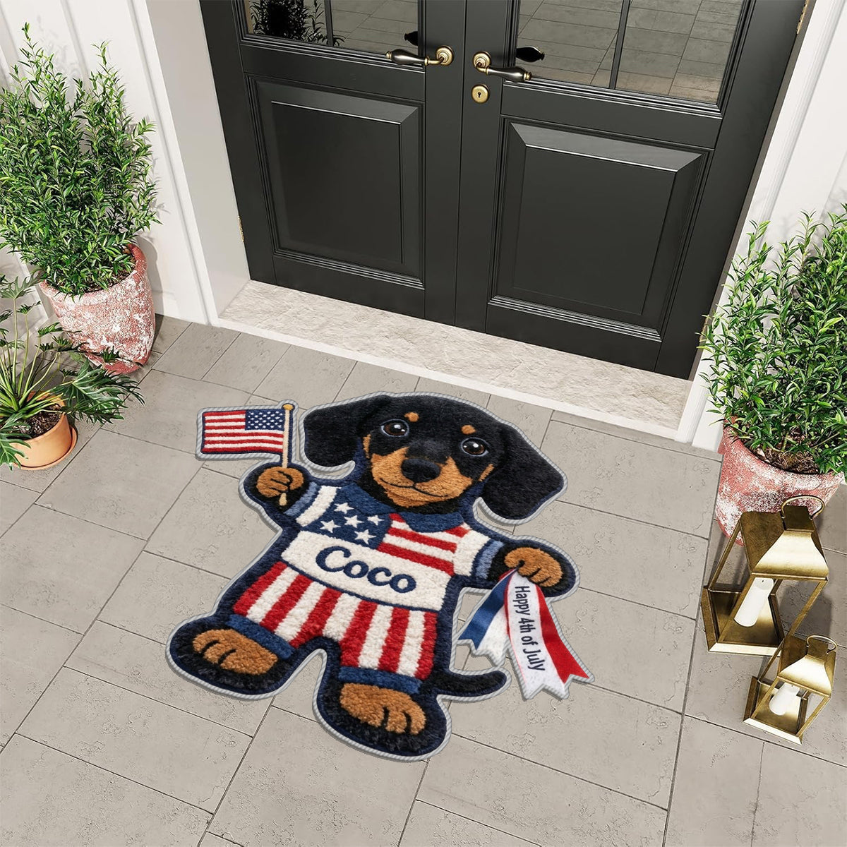 Joyeux 4 Juillet - Tapis Personnalisé Antidérapant pour Chien