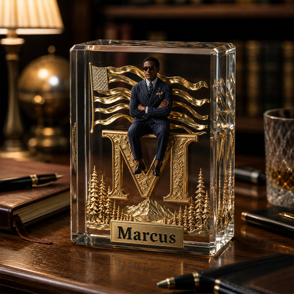 Monogram Crystal Paperweight - Personalized Real Men Custom Shaped Acrylic Plaque