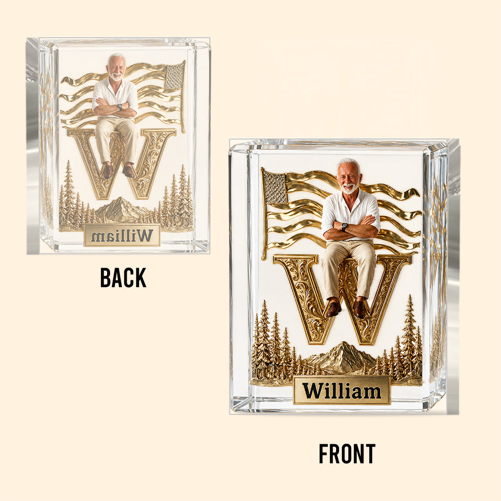 Monogram Crystal Paperweight - Personalized Real Men Custom Shaped Acrylic Plaque