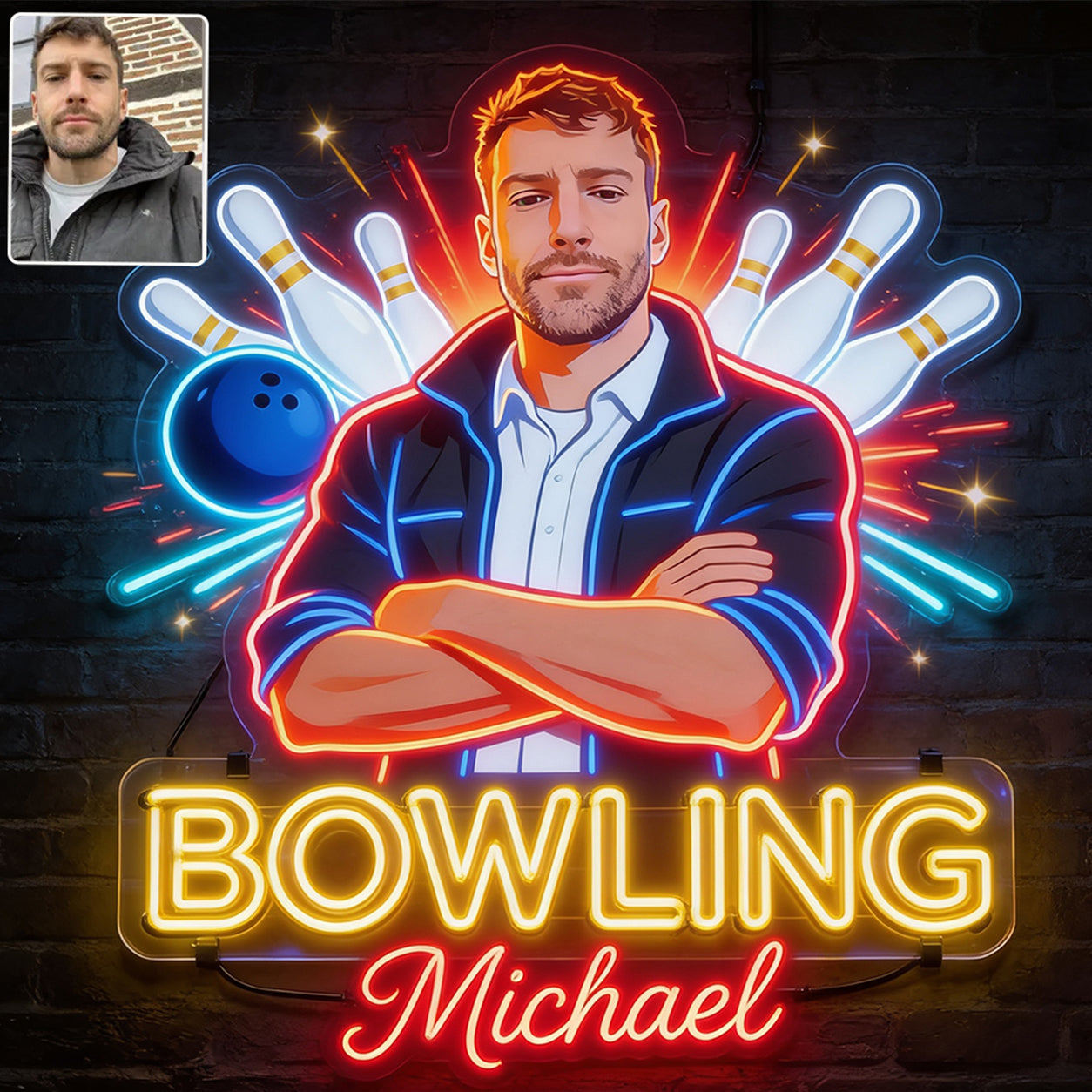 Custom From Any Photo - Personalized Bowling Neon LED Light Sign