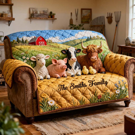 Landleben – Personalisierter gesteppter Sofabezug mit Bauernmotiv