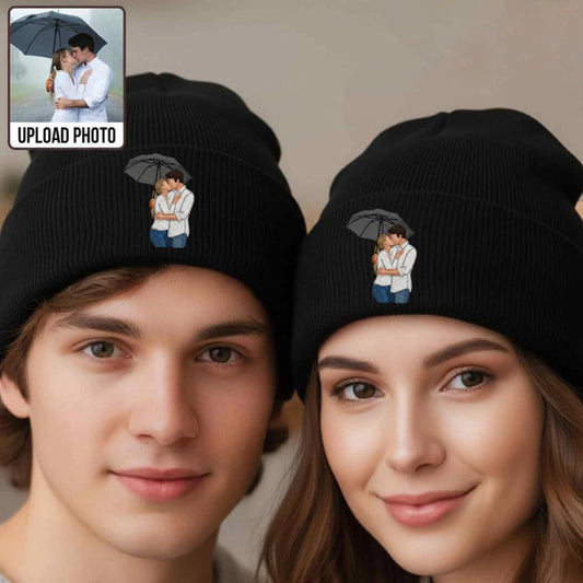 Embroidery Minimalist Cartoon Style - Personalized Couple Embroidered Beanie