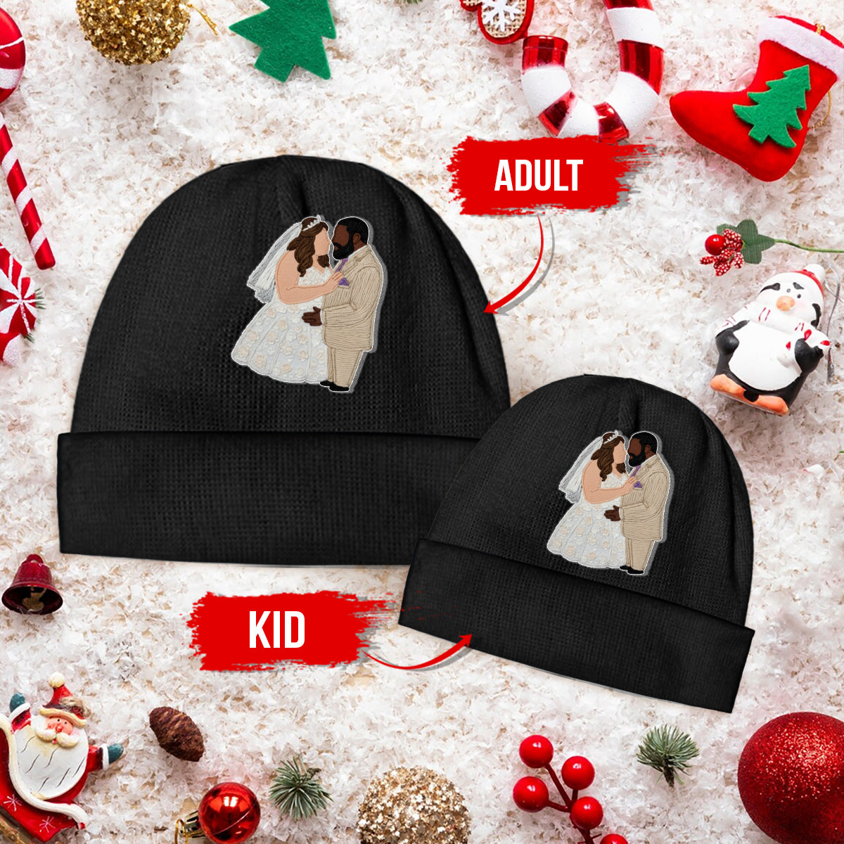 Embroidery Minimalist Cartoon Style - Personalized Couple Embroidered Beanie