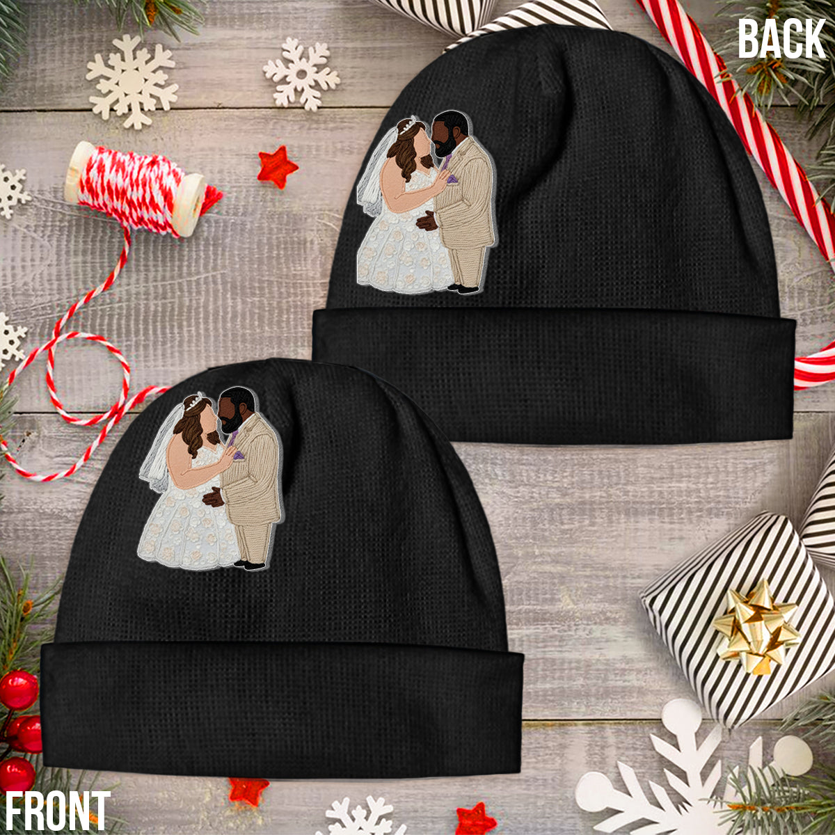 Embroidery Minimalist Cartoon Style - Personalized Couple Embroidered Beanie