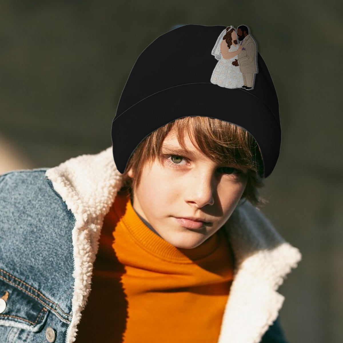 Embroidery Minimalist Cartoon Style - Personalized Couple Embroidered Beanie